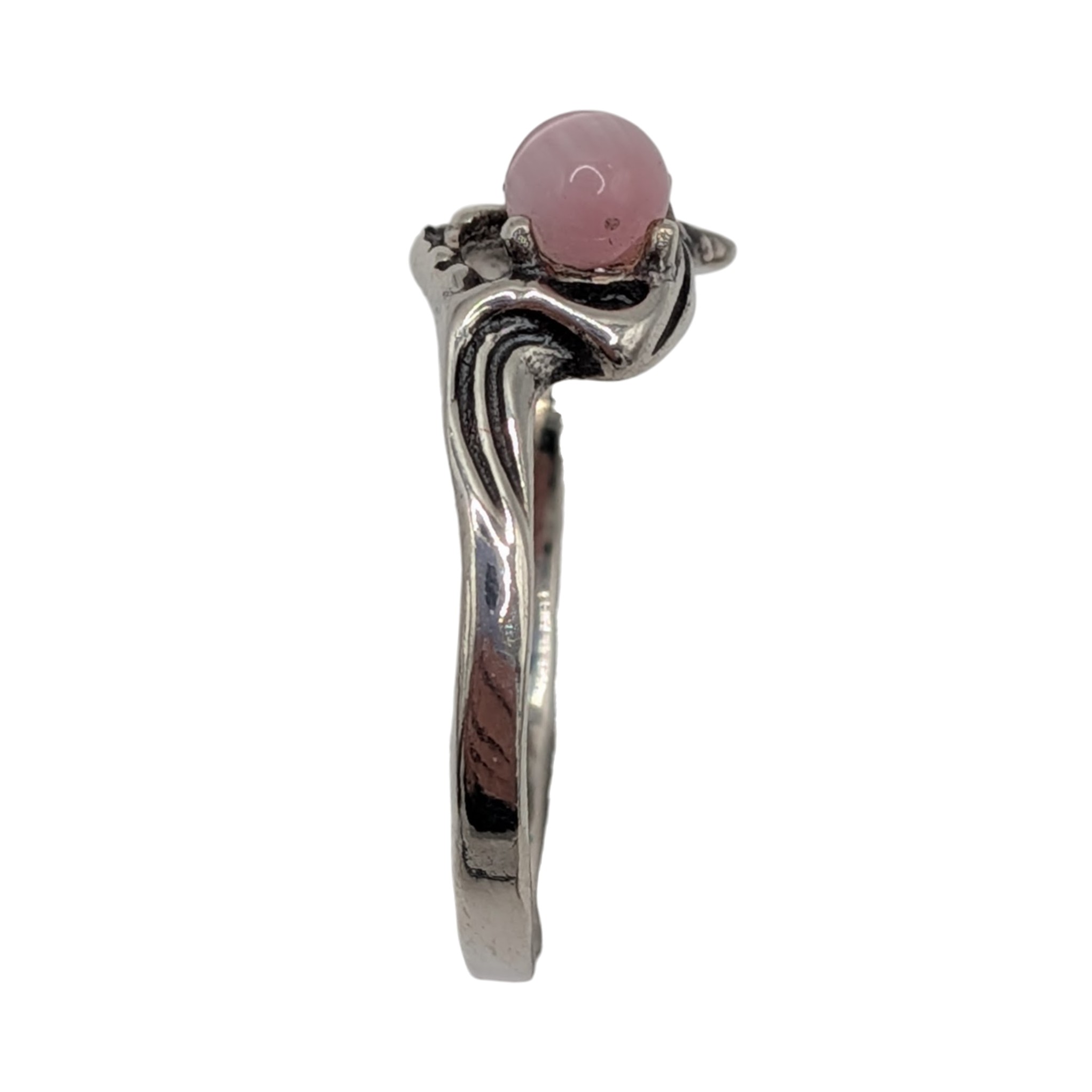 Sterling Silver Pink Moonstone Butterfly Band Ring Size 8