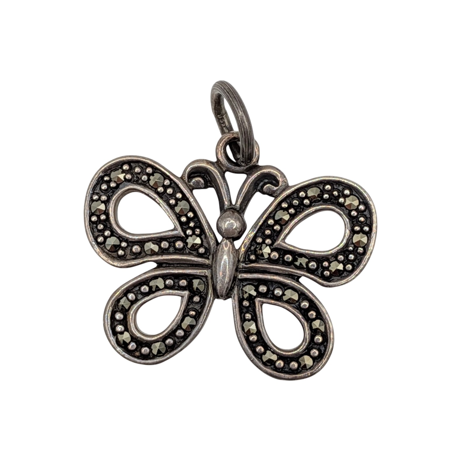 Signed Sterling Silver Marcasite Butterfly Pendant