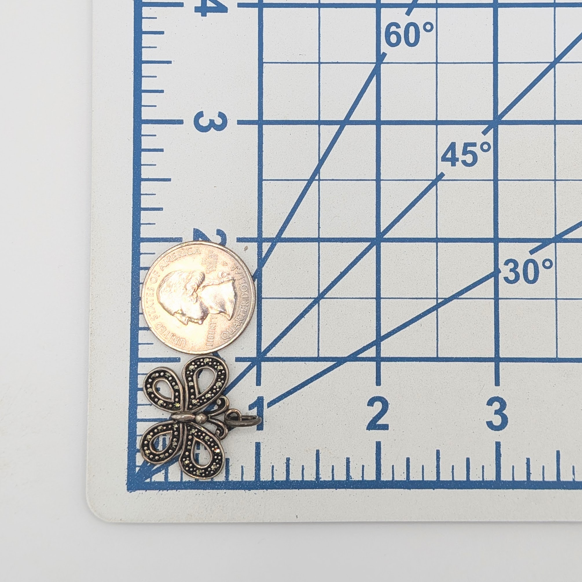 Signed Sterling Silver Marcasite Butterfly Pendant