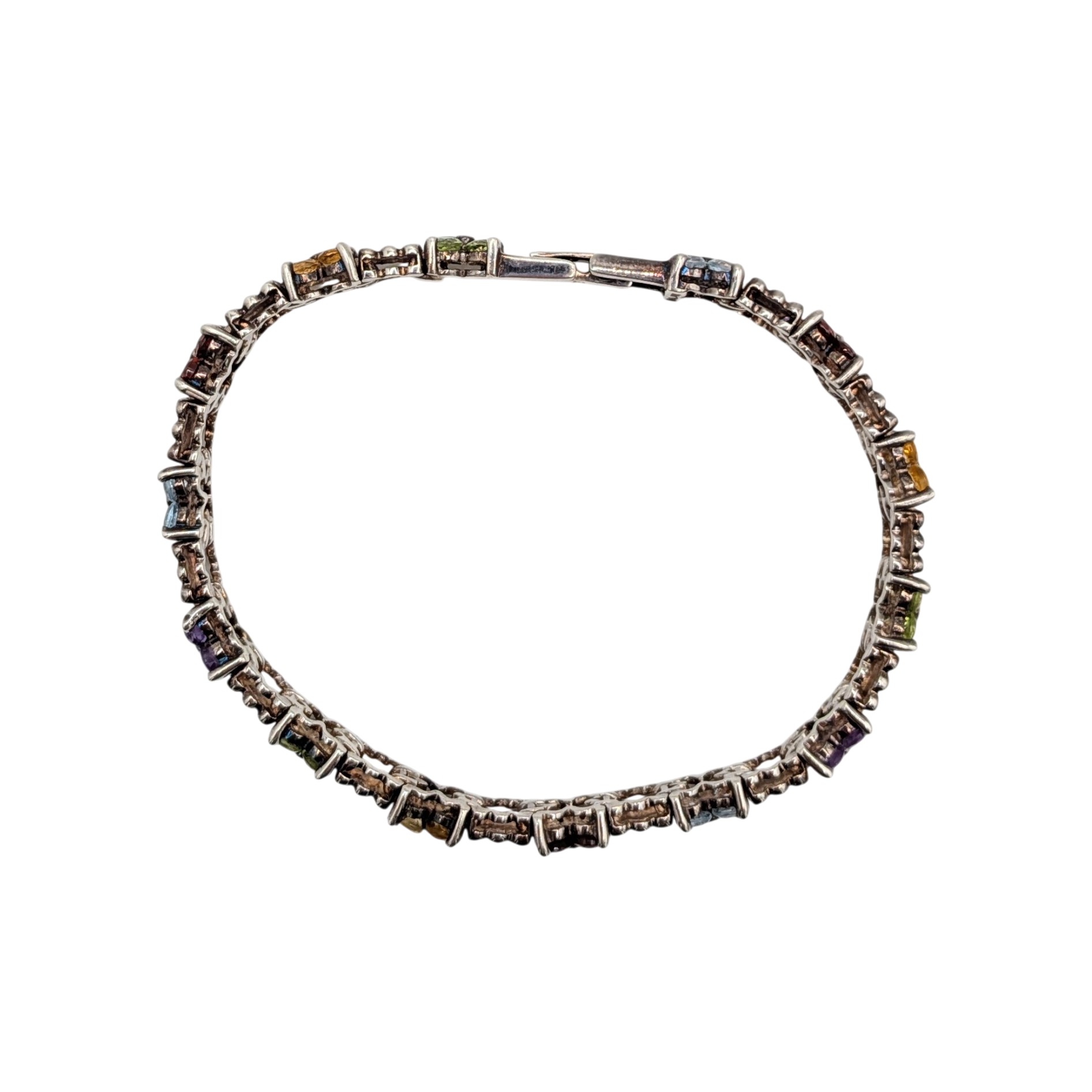 Signed Sterling Silver Multi-Stone Floral Tennis Bracelet