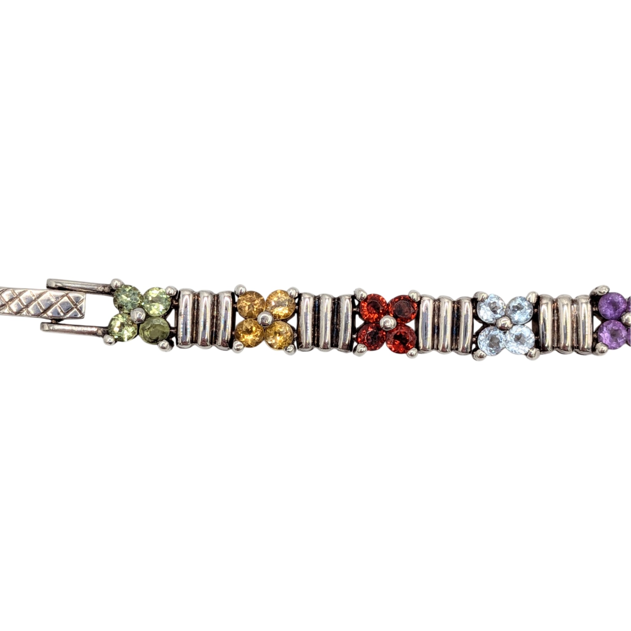 Signed Sterling Silver Multi-Stone Floral Tennis Bracelet