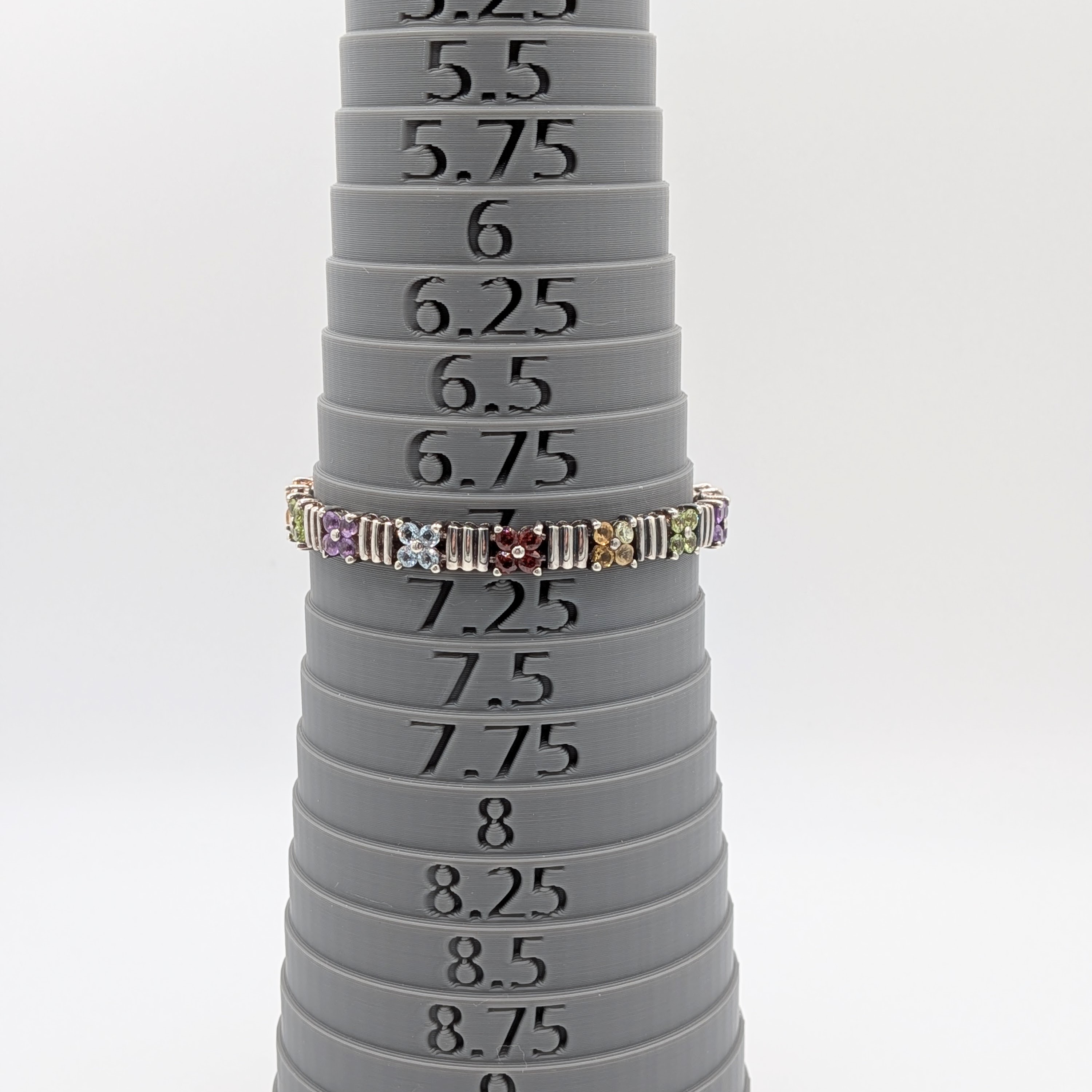 Signed Sterling Silver Multi-Stone Floral Tennis Bracelet