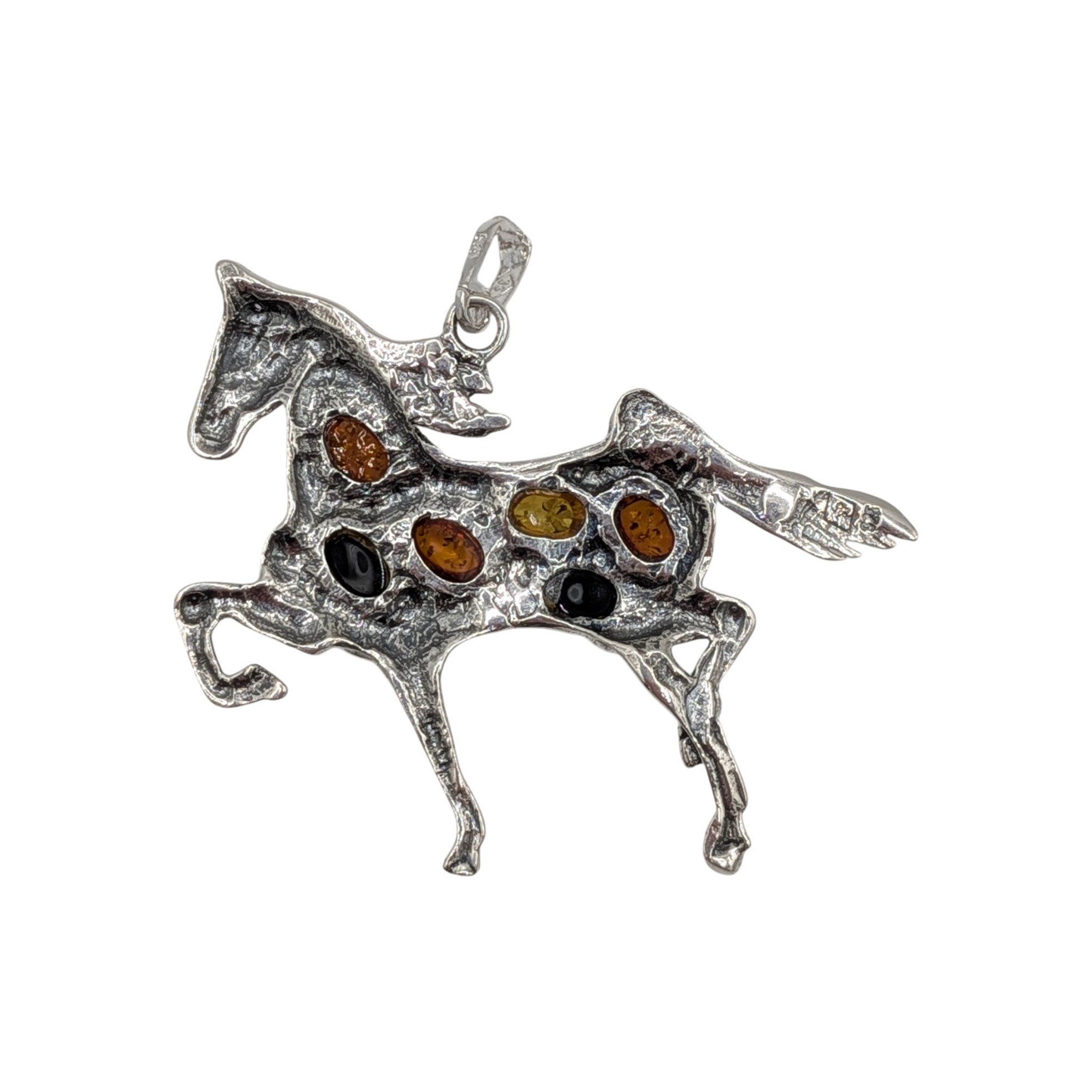 Sterling Silver Two Tone Amber Horse Pendant