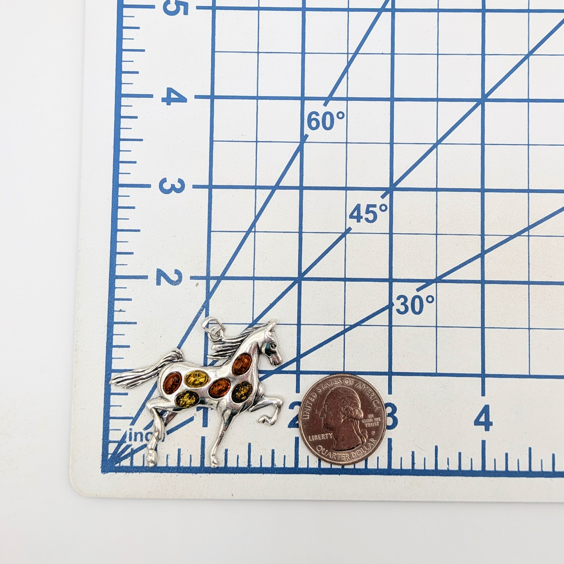 Sterling Silver Two Tone Amber Horse Pendant