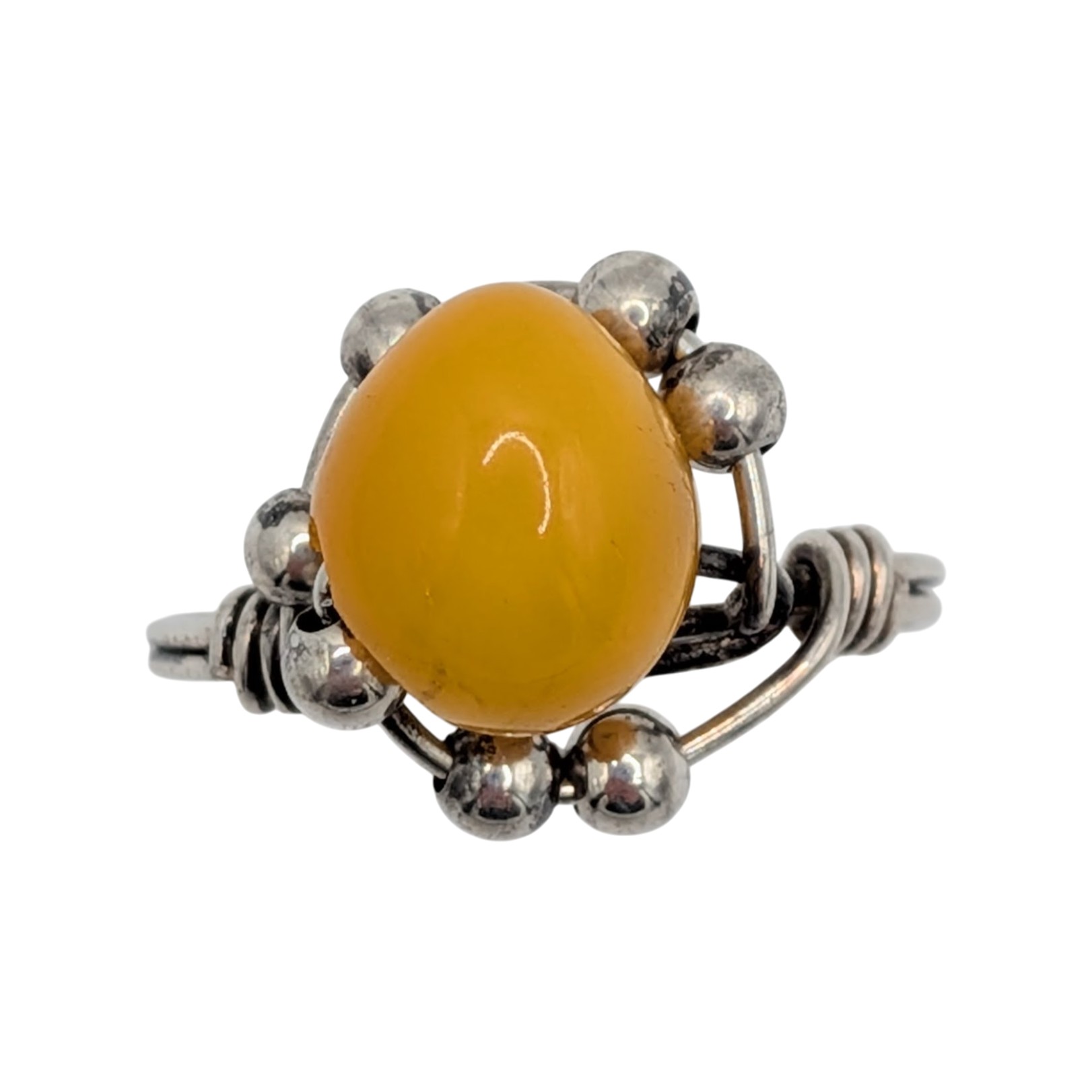Sterling Silver Butterscotch Amber Wire Wrapped Ring Size 8