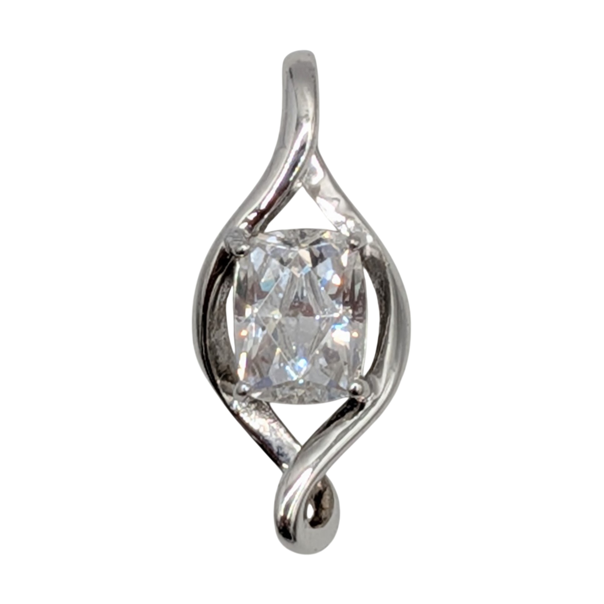 Signed Sterling Silver CZ Rectangle Cut Slide Pendant