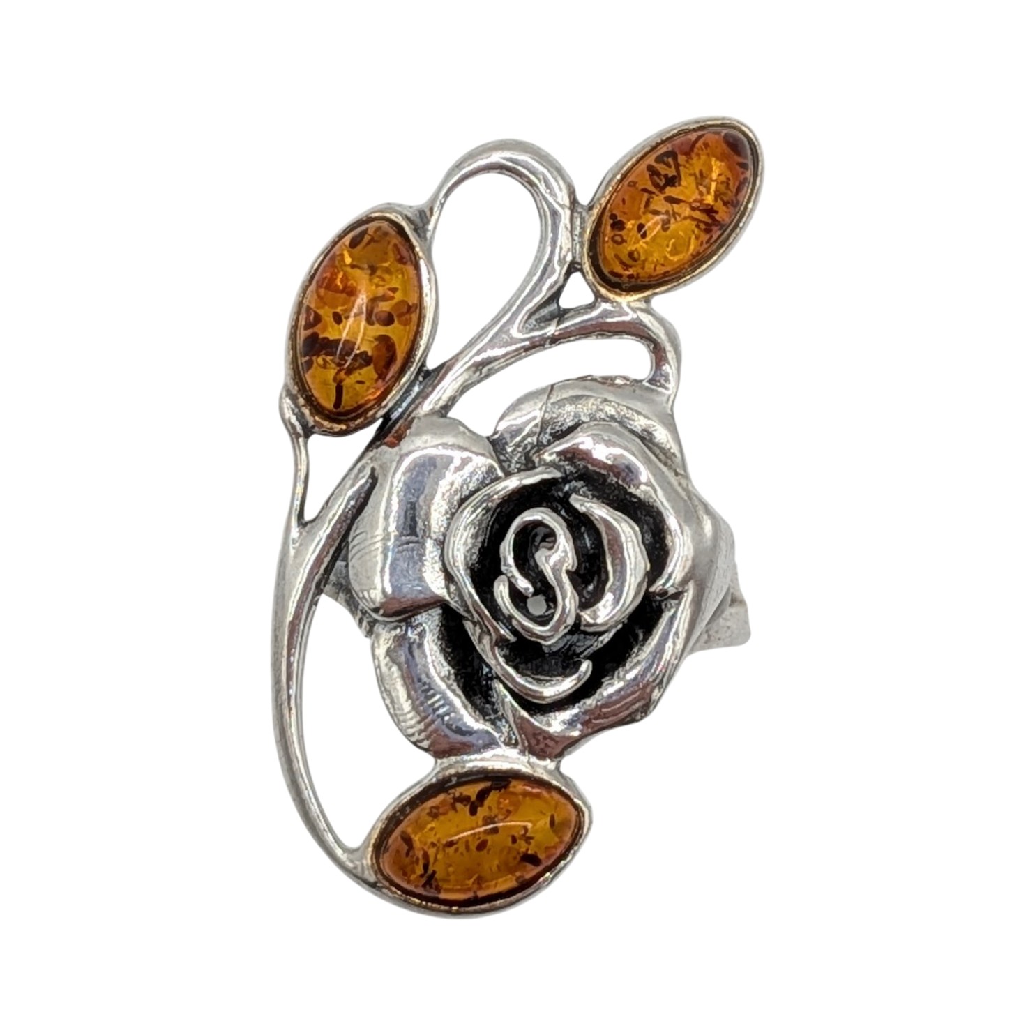 Sterling Silver Amber Rose Ring Size 8