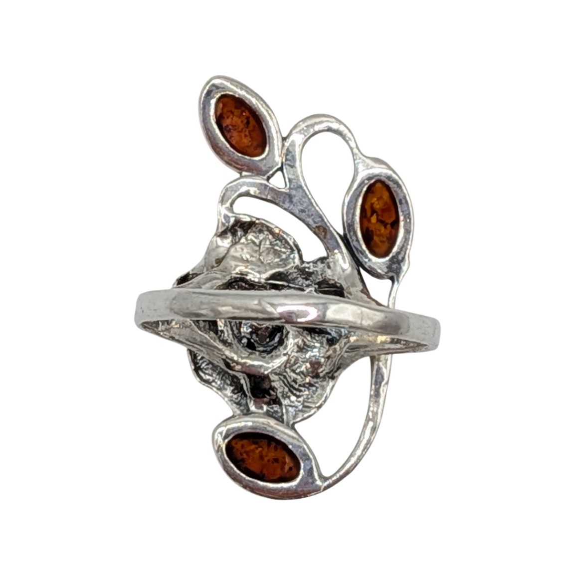 Sterling Silver Amber Rose Ring Size 8
