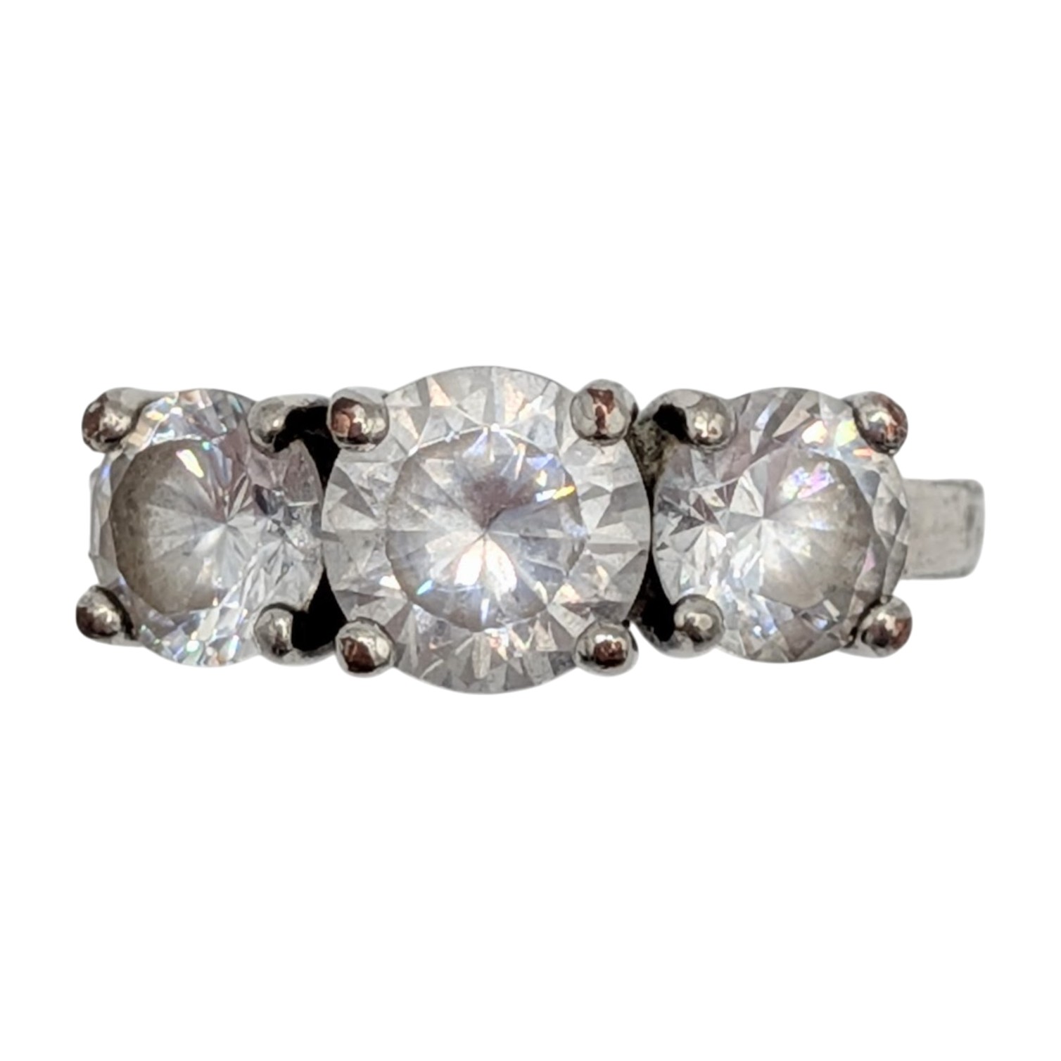 Signed Sterling Silver White CZ Trilogy Ring Size 5.75