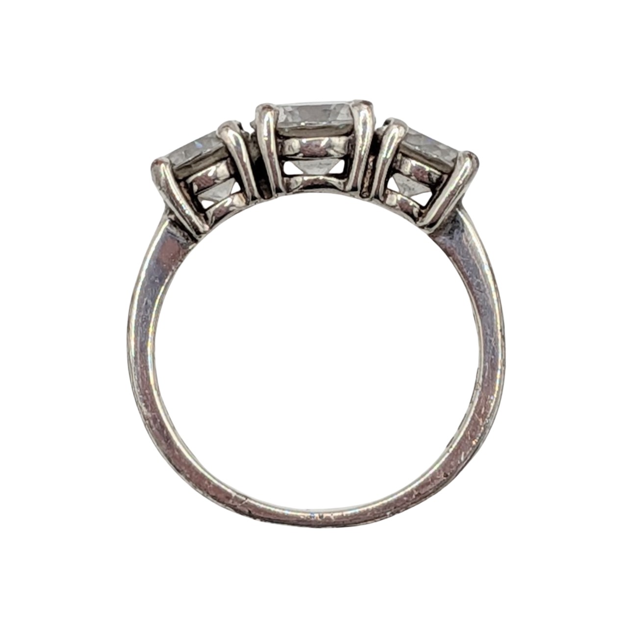 Signed Sterling Silver White CZ Trilogy Ring Size 5.75