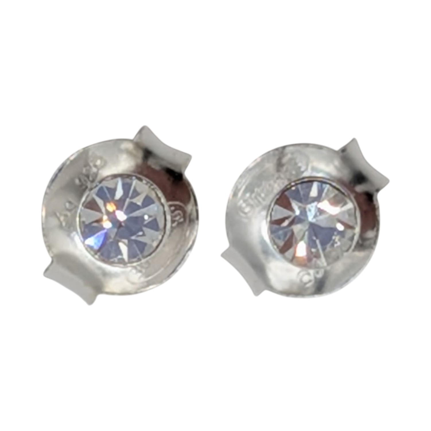 Signed Sterling Silver Tiny Rhinestone Stud Earrings