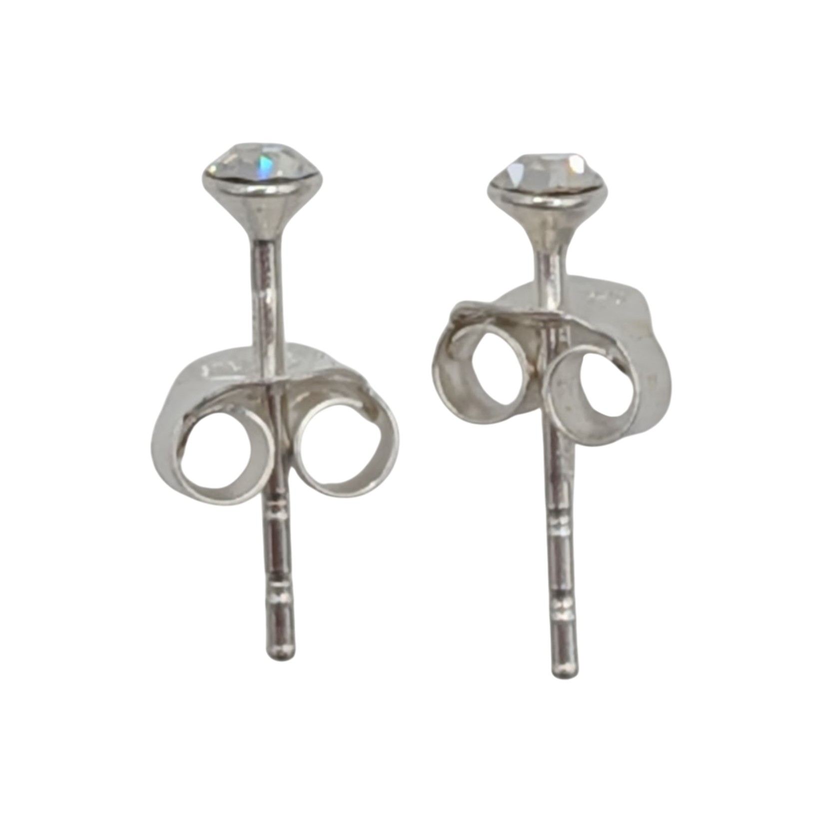 Signed Sterling Silver Tiny Rhinestone Stud Earrings