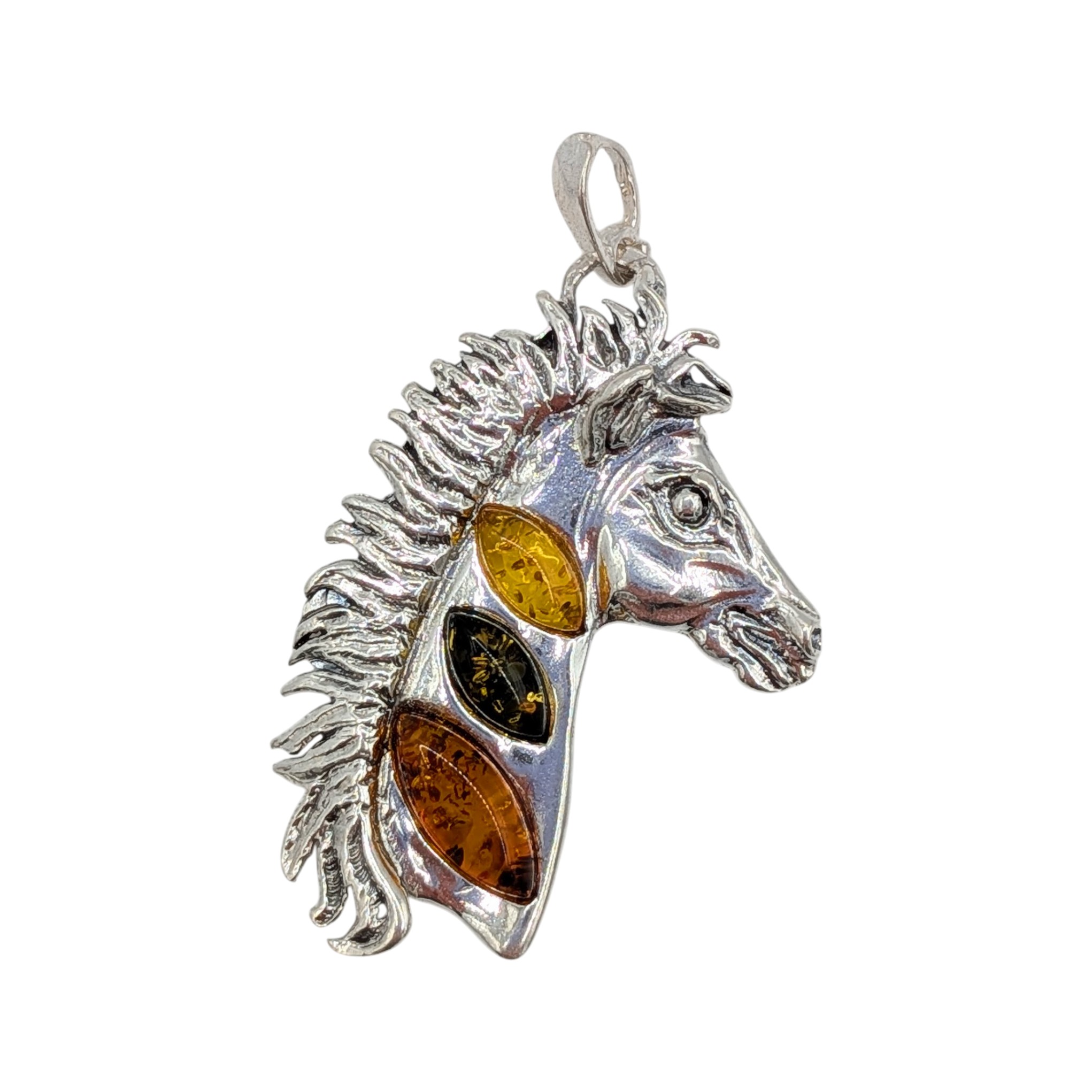 Sterling Silver Tri Colored Amber Horse Pendant