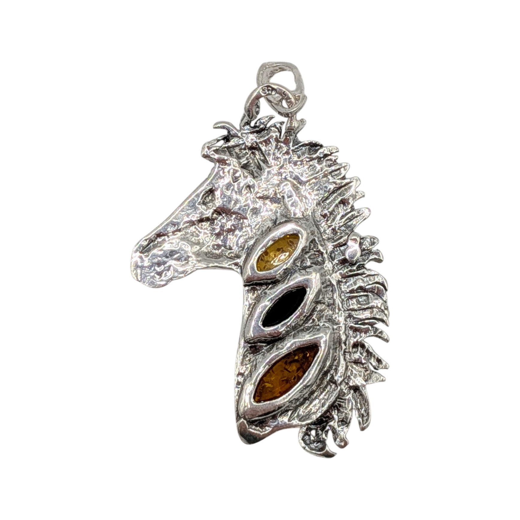 Sterling Silver Tri Colored Amber Horse Pendant