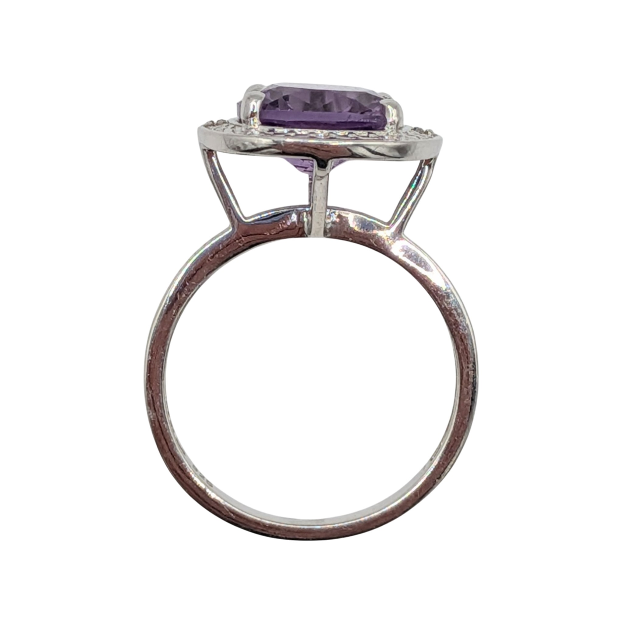 Sterling Silver Amethyst Diamond Cathedral Solitaire Ring Size 7.25