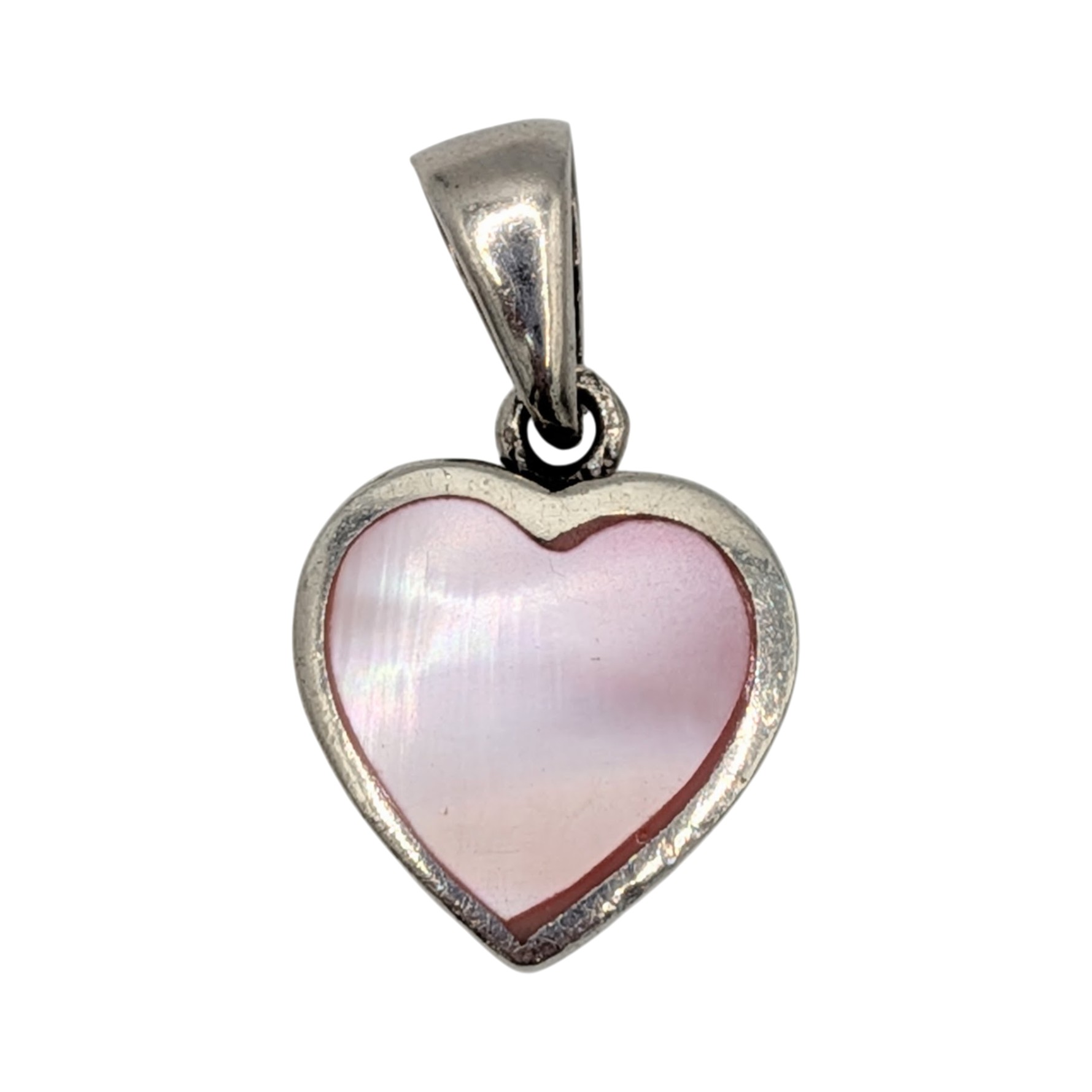 Sterling Silver Mother Of Pearl Inlay Double-Sided Heart Pendant