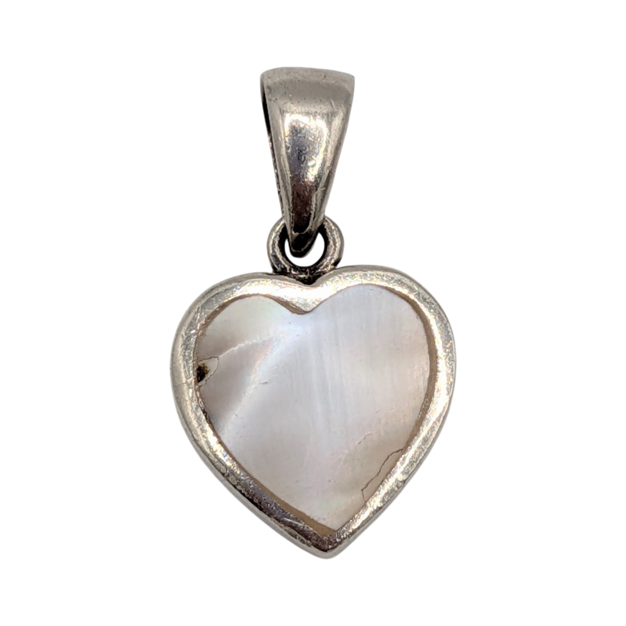 Sterling Silver Mother Of Pearl Inlay Double-Sided Heart Pendant
