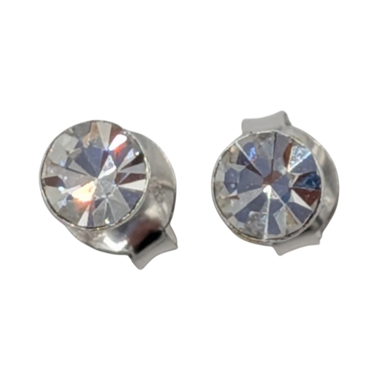 Signed Sterling Silver Large Rhinestone Stud Earrings