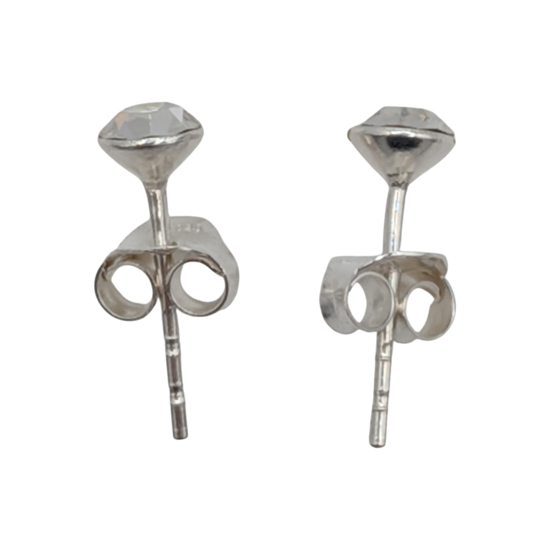 Signed Sterling Silver Large Rhinestone Stud Earrings