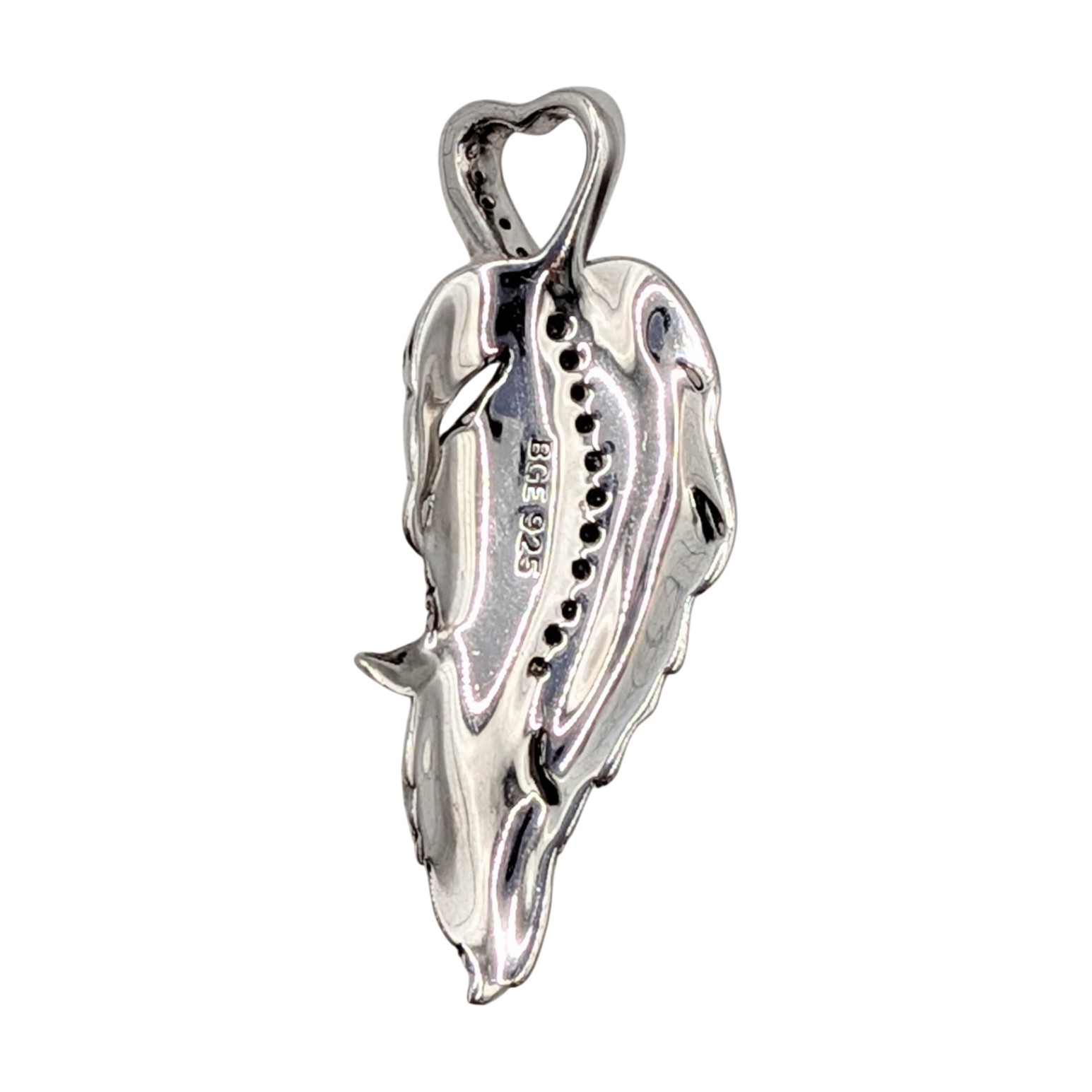 Signed Sterling Silver Diamond Micro Pave Feather Pendant