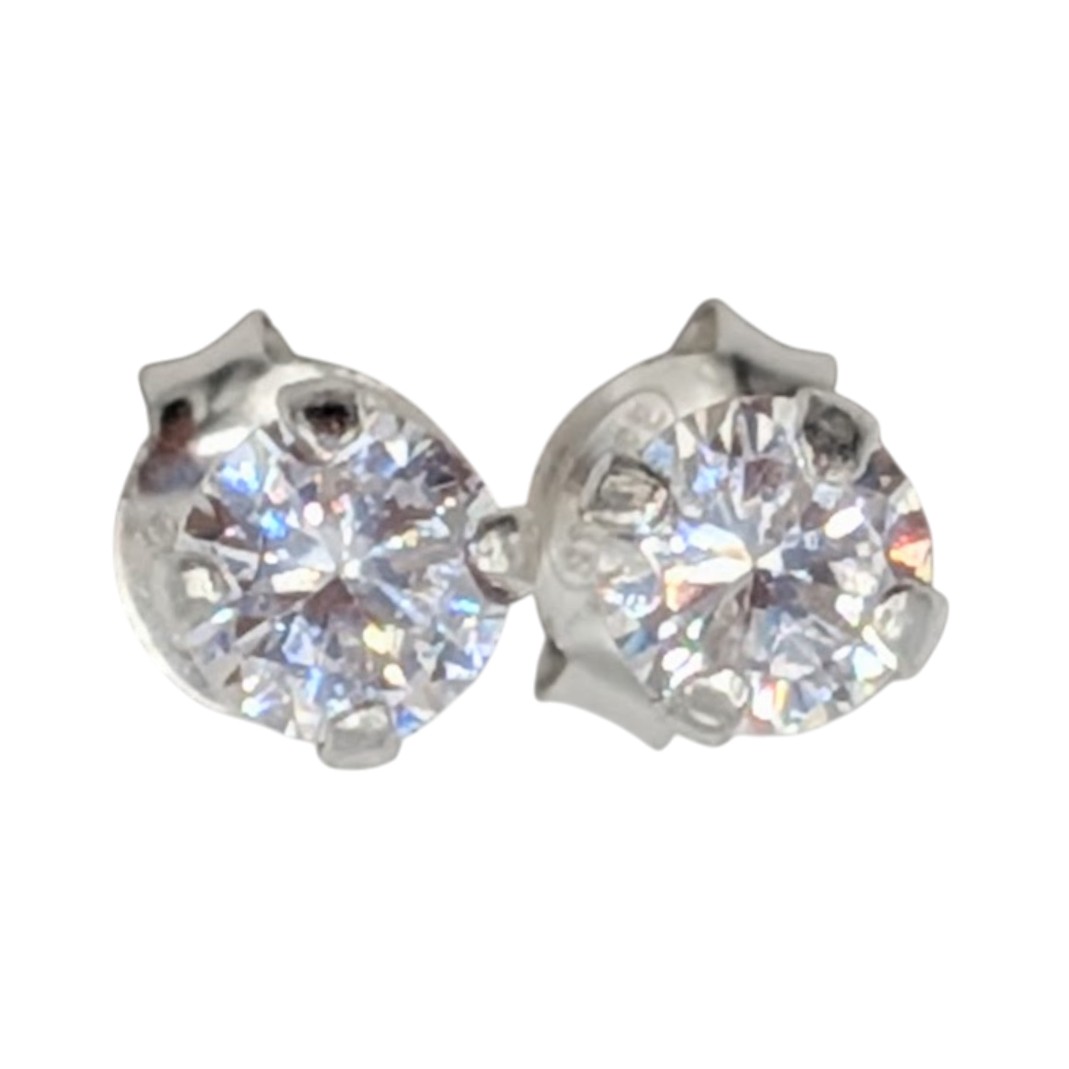 Signed Sterling Silver Large Rhinestone Stud Earrings