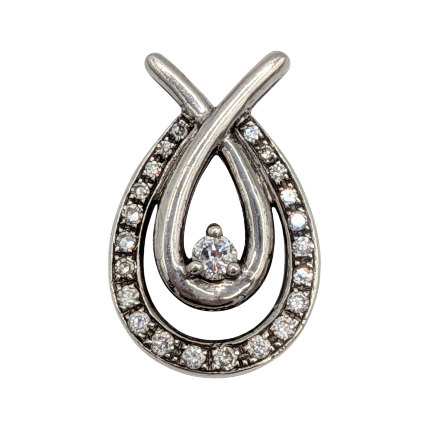 Signed Sterling Silver Diamond Double Pearl Slide Pendant