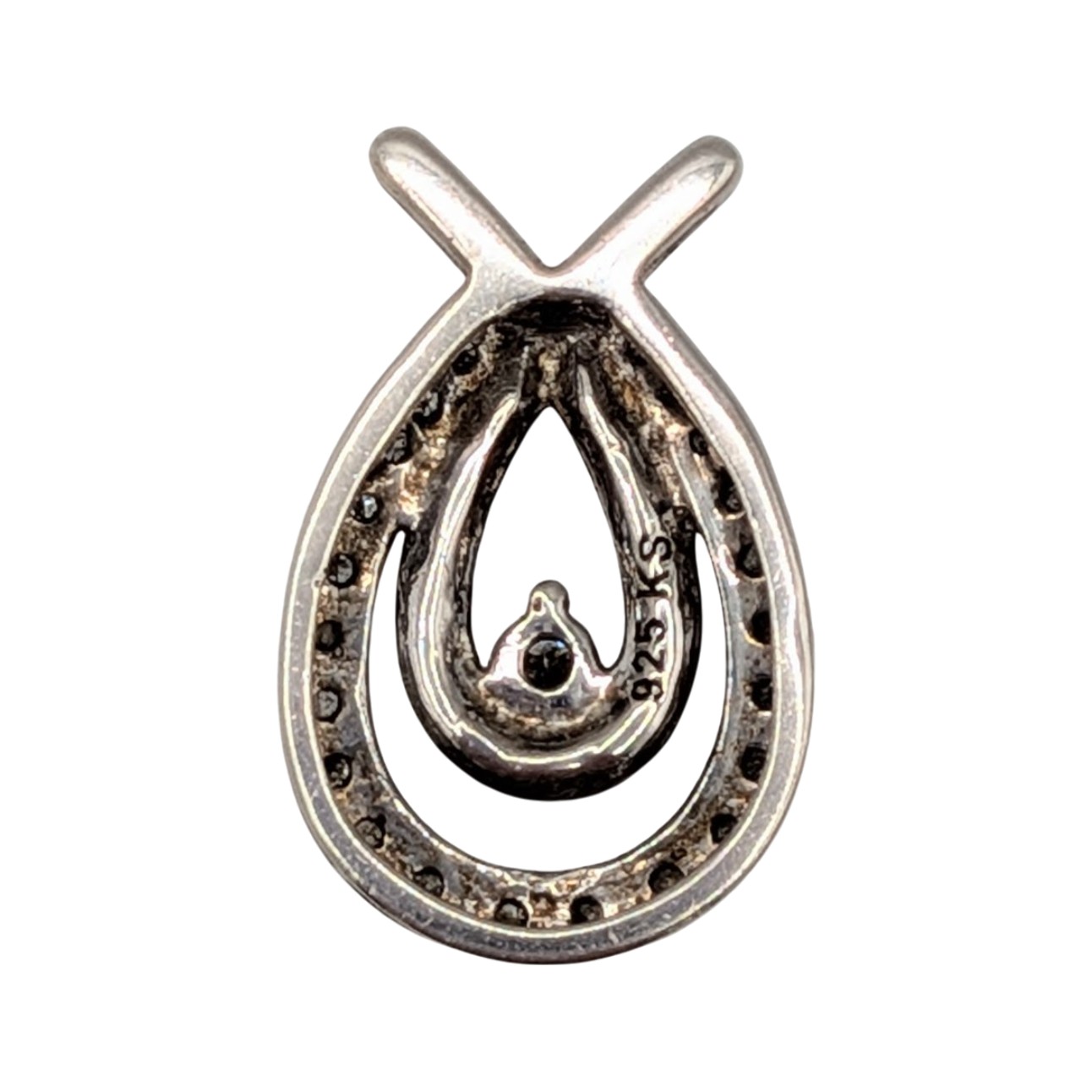 Signed Sterling Silver Diamond Double Pearl Slide Pendant
