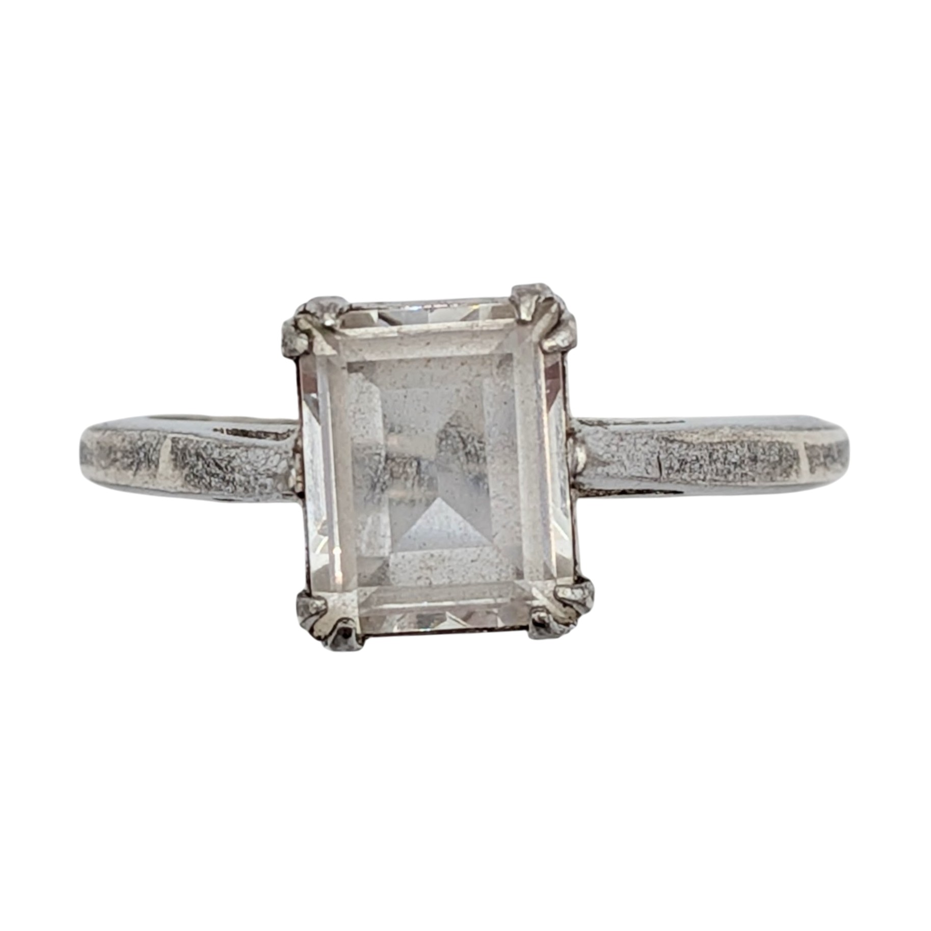 Sterling Silver CZ Emerald Cut Engagement Ring Size 8