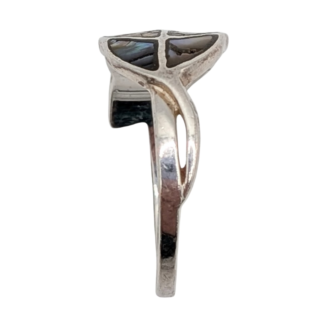 Signed Sterling Silver Abalone Inlay Leaf Ring Size 8.75