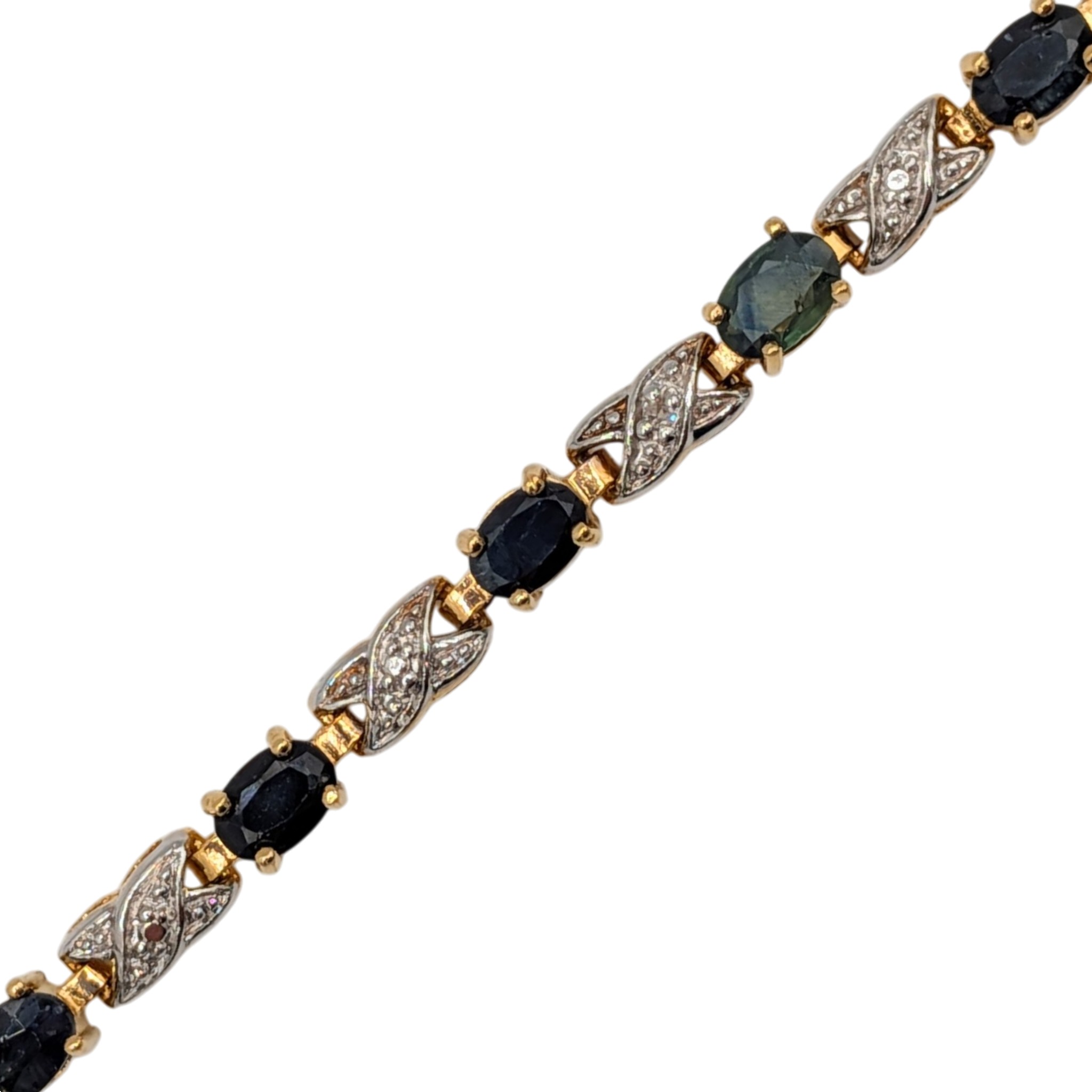 Signed Gold Over Sterling Silver Diamond Sapphire Tennis Bracelet
