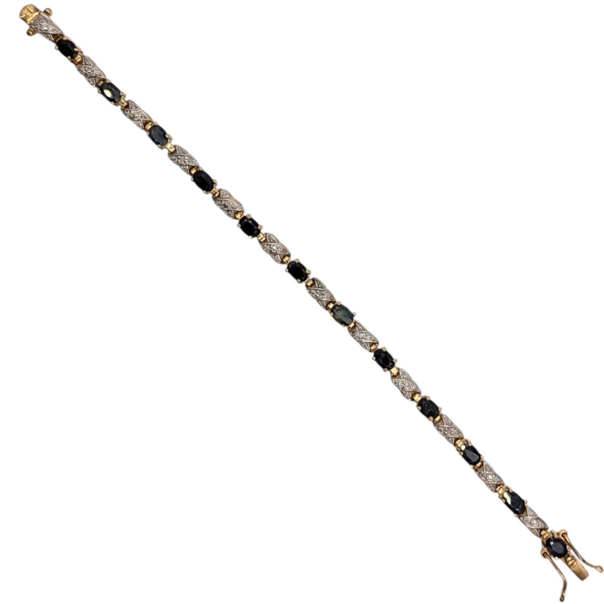 Signed Gold Over Sterling Silver Diamond Sapphire Tennis Bracelet