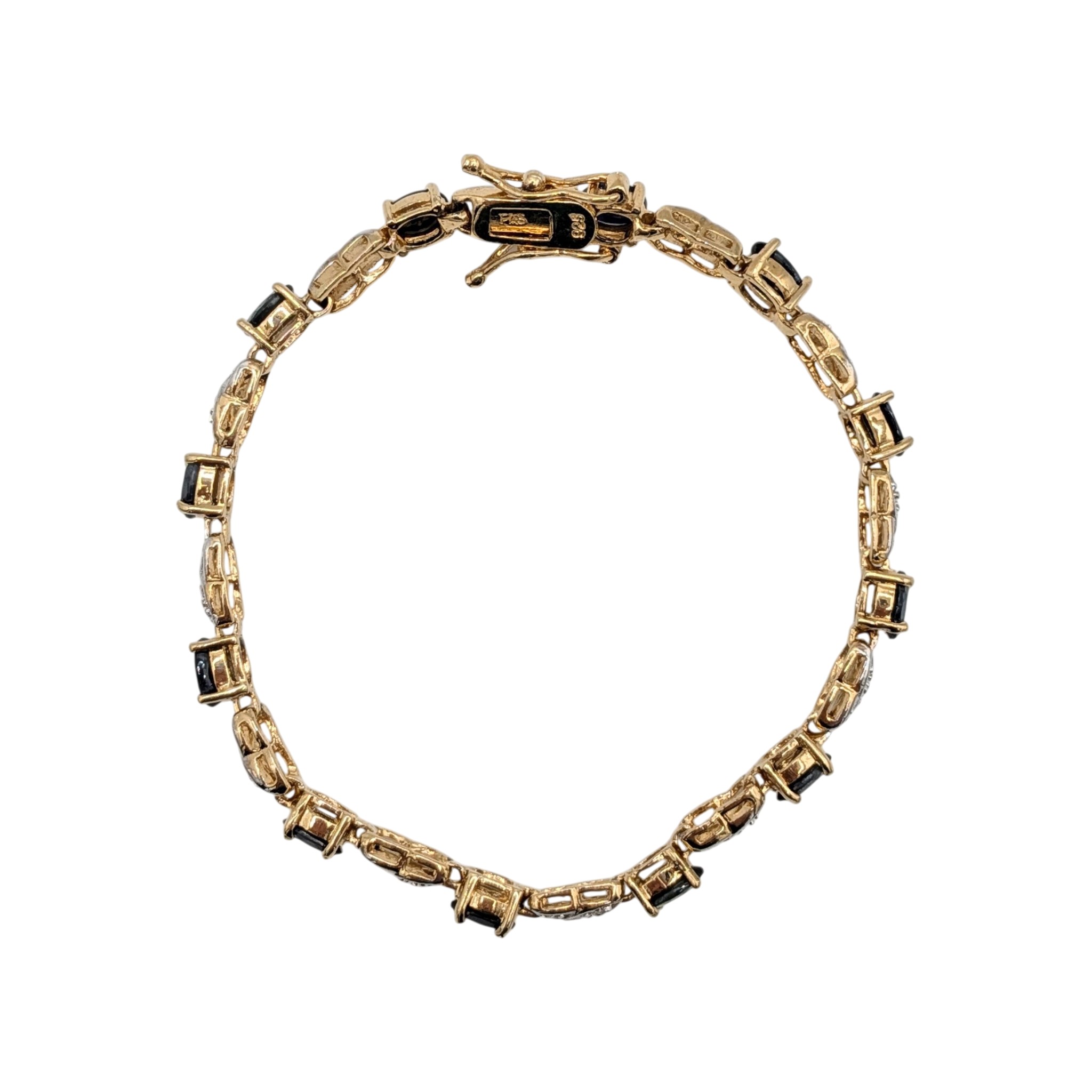 Signed Gold Over Sterling Silver Diamond Sapphire Tennis Bracelet