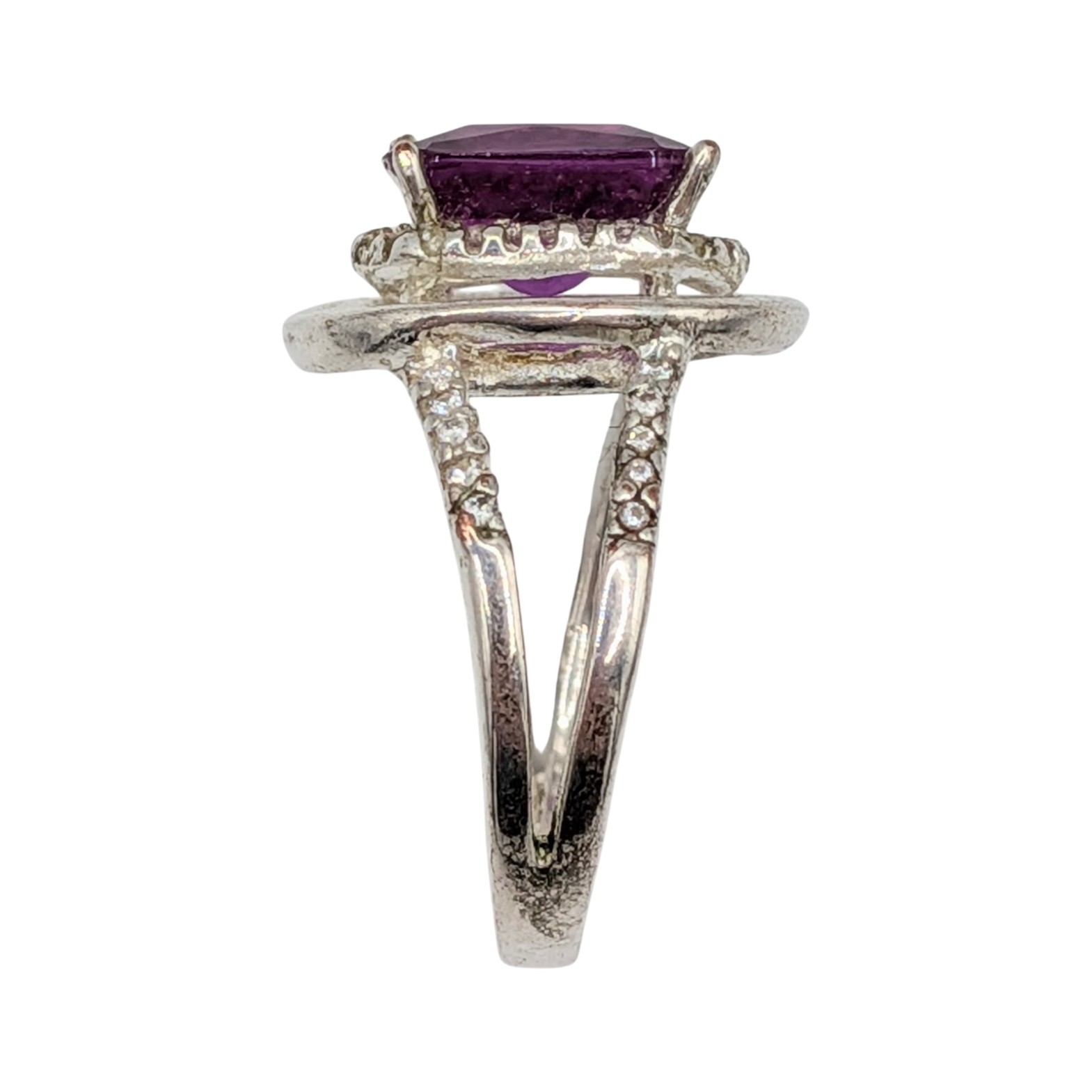 Sterling Silver CZ Rectangle Double Halo Statement Ring Size 7.75