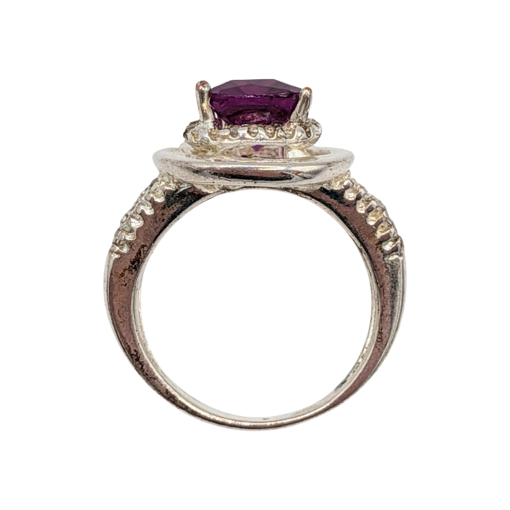 Sterling Silver CZ Rectangle Double Halo Statement Ring Size 7.75