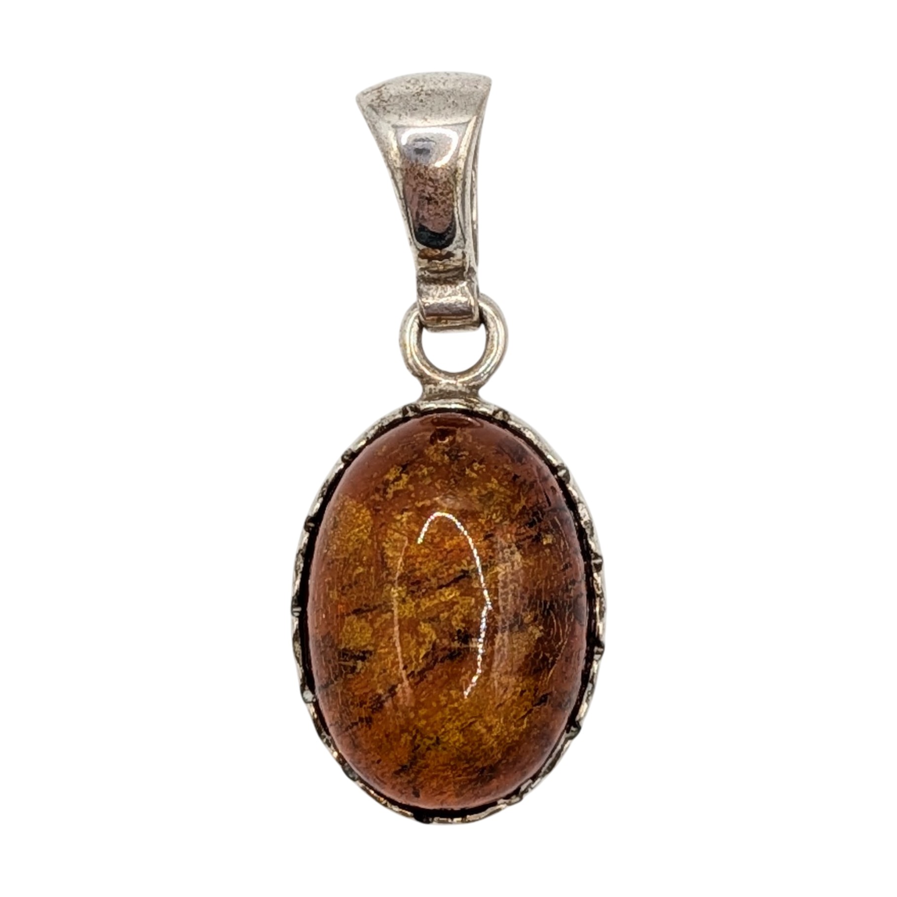 Sterling Silver Amber Oval Drop Pendant