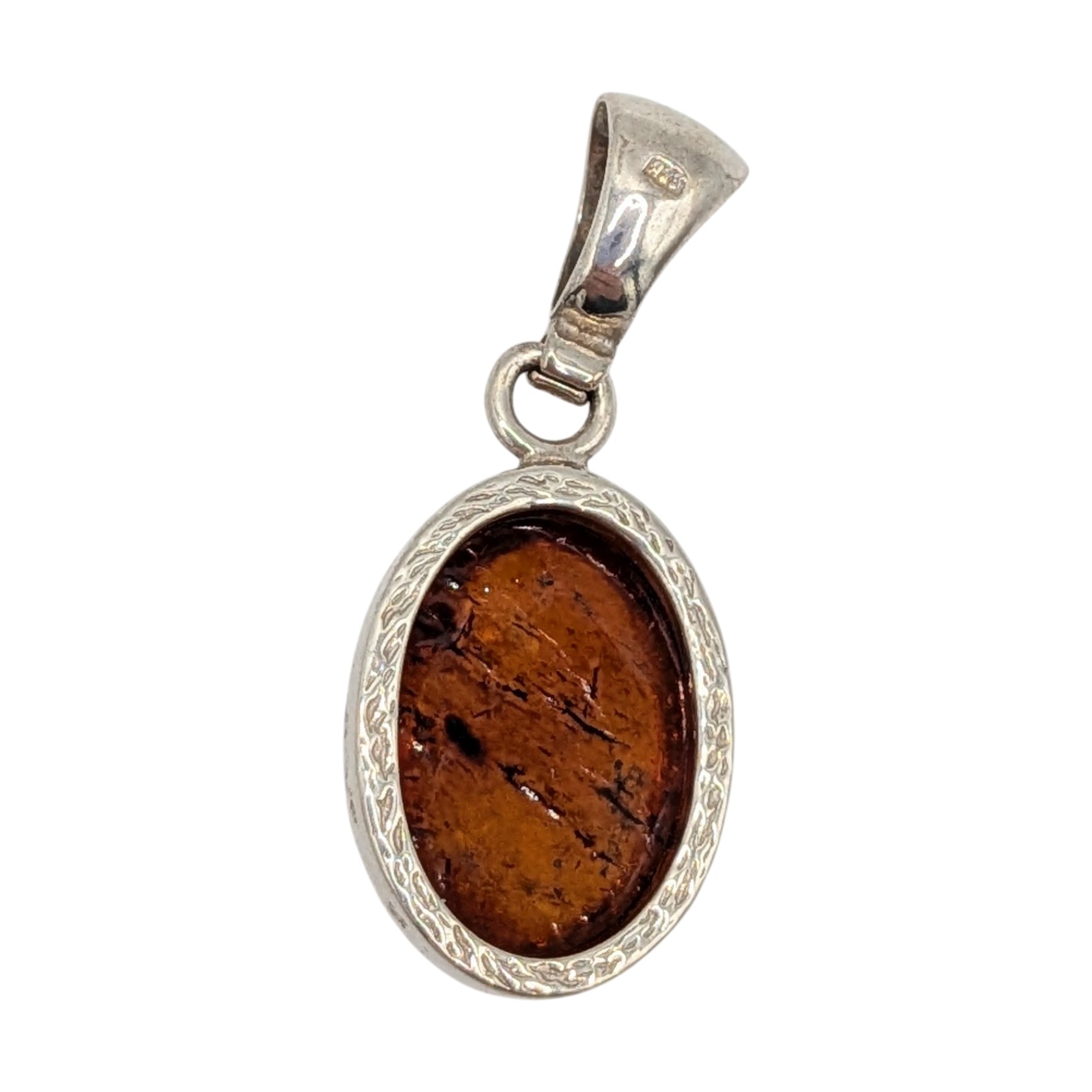 Sterling Silver Amber Oval Drop Pendant