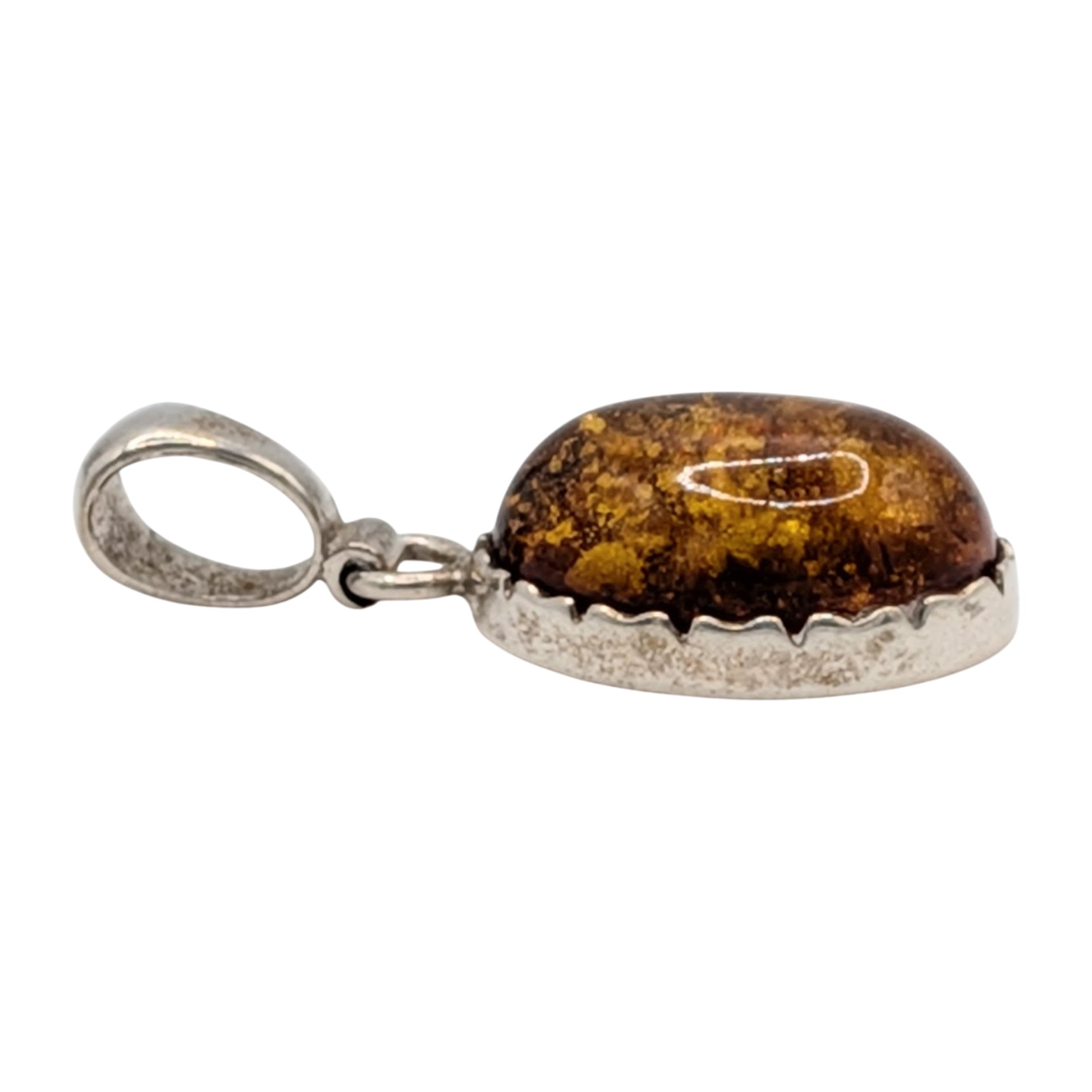 Sterling Silver Amber Oval Drop Pendant