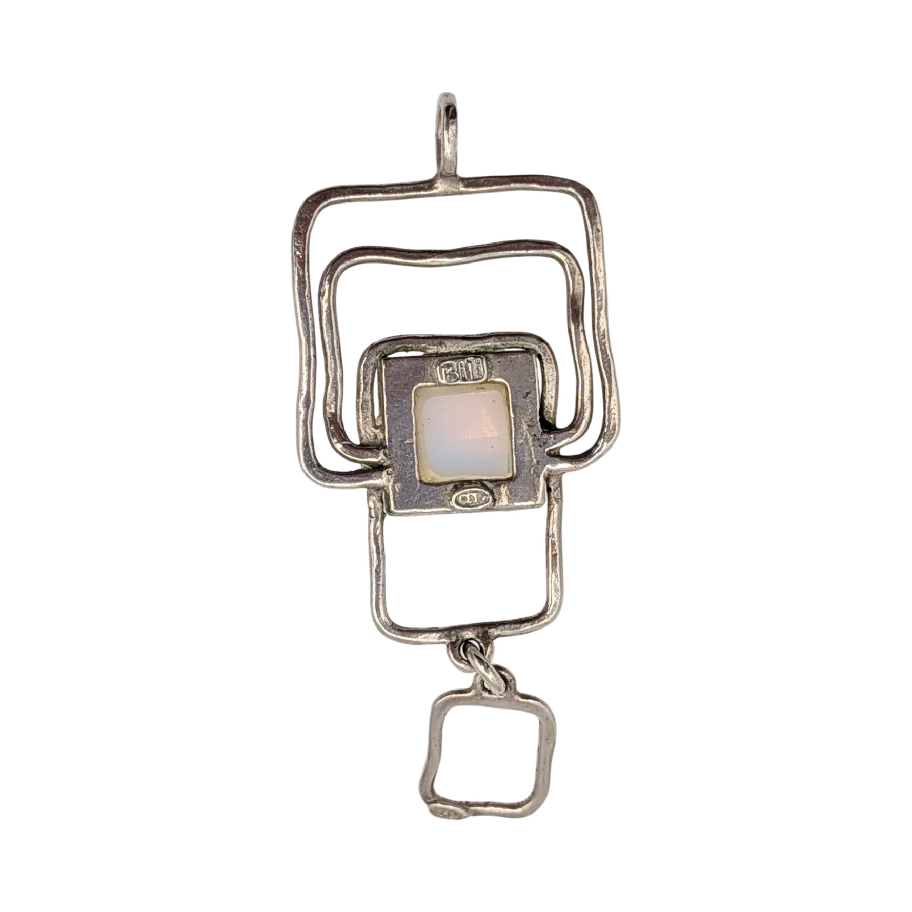 Signed Sterling Silver Moonstone Geometric Pendant