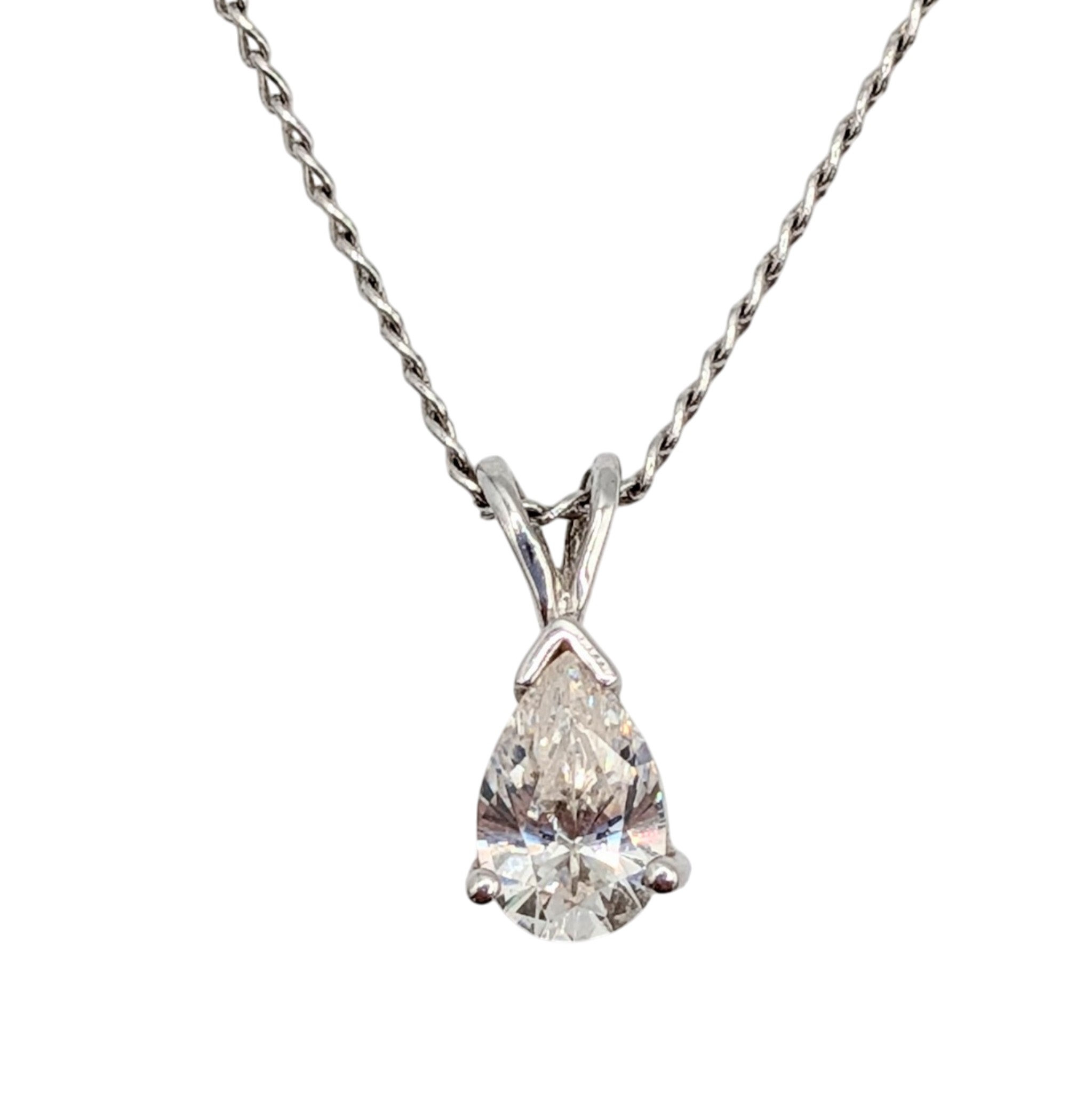 Sterling Silver CZ Pear Shaped Solitaire Necklace