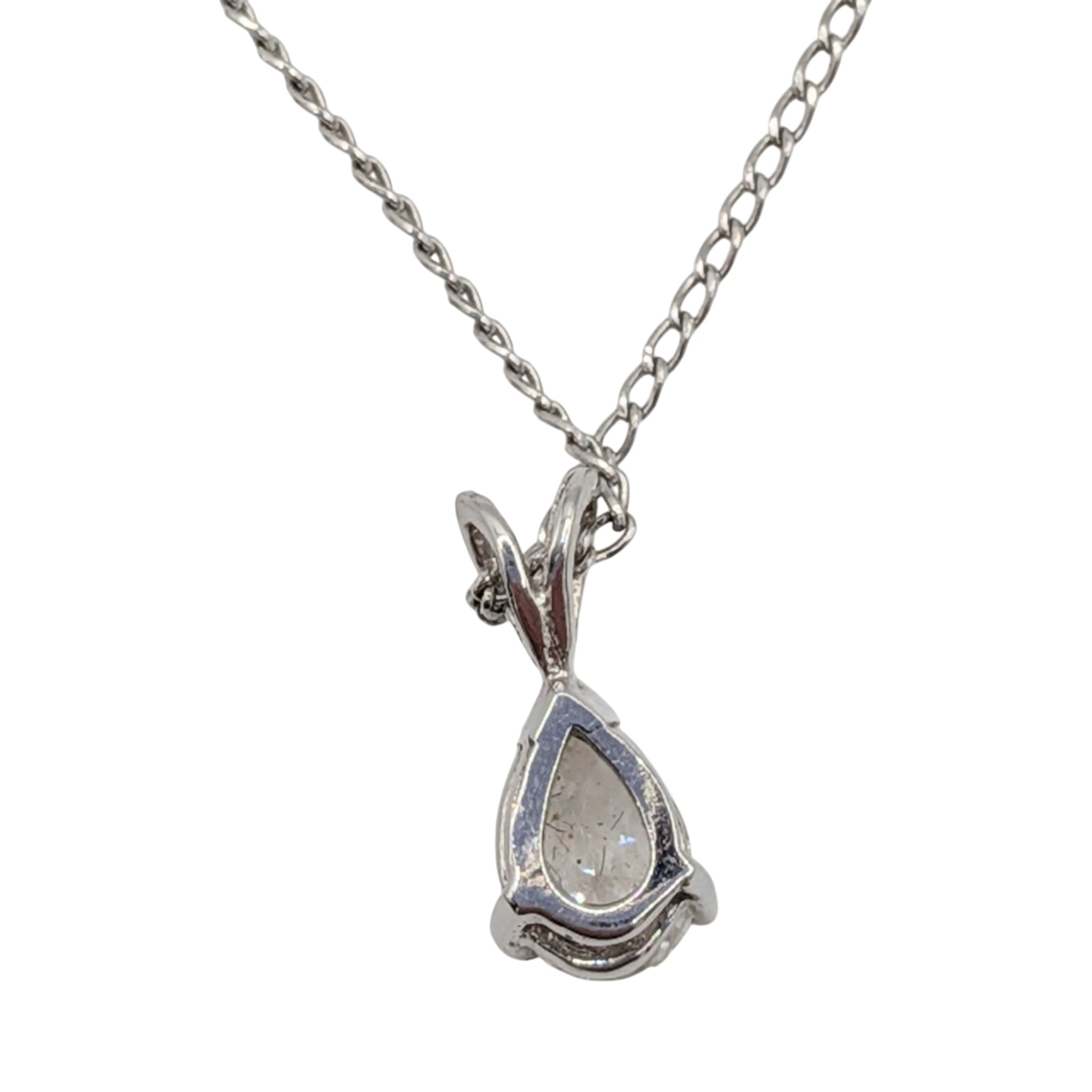Sterling Silver CZ Pear Shaped Solitaire Necklace