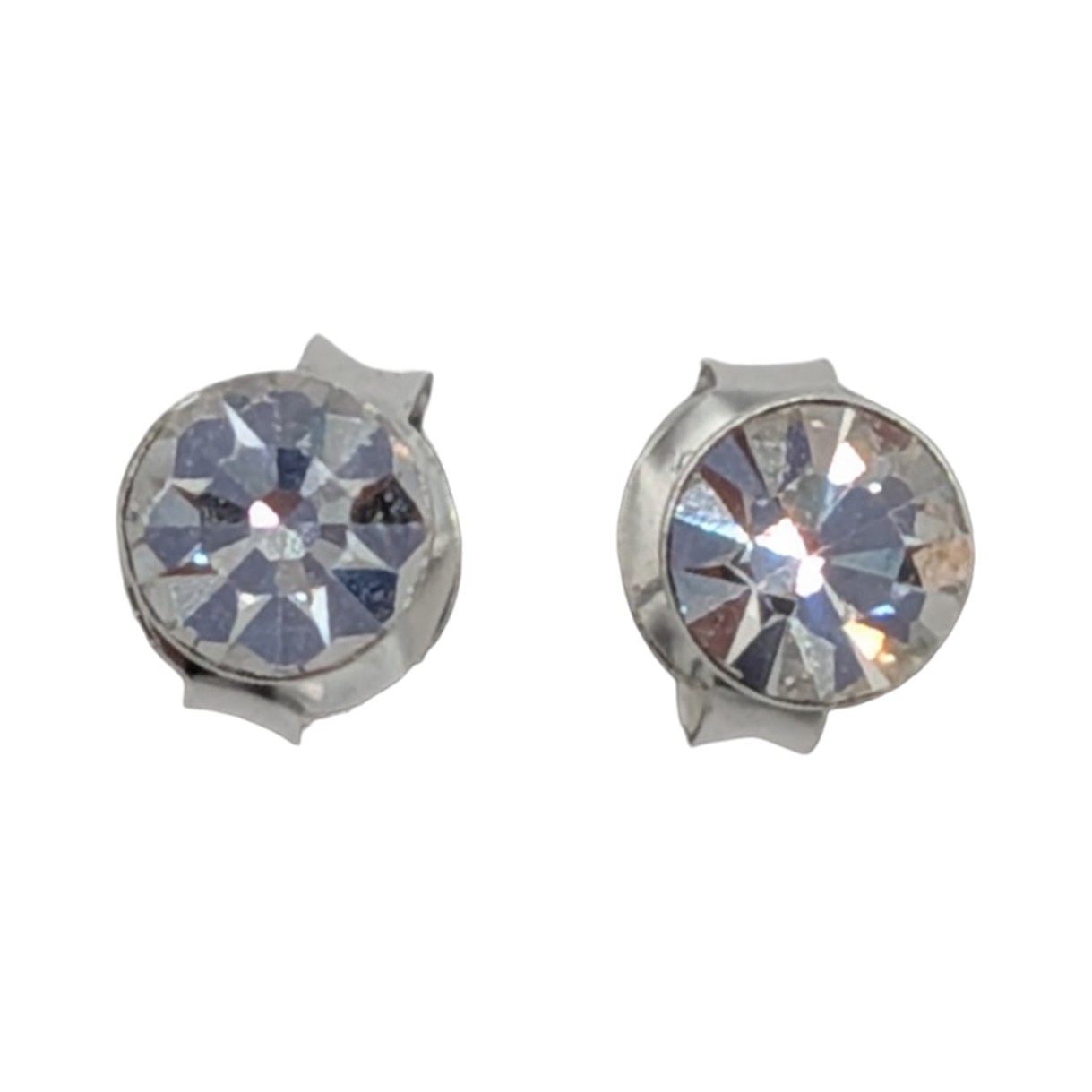 Signed Sterling Silver Medium Rhinestone Stud Earrings