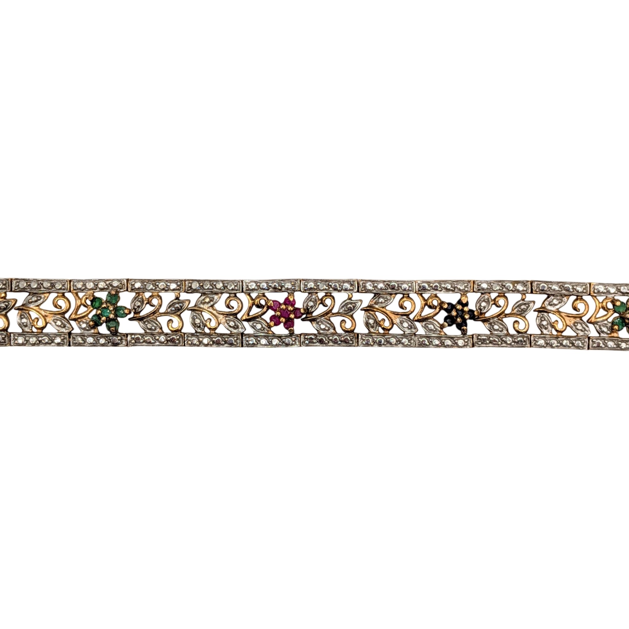 Ross Simons Gold Over Sterling Silver Multi-Stone Floral Tennis Bracelet