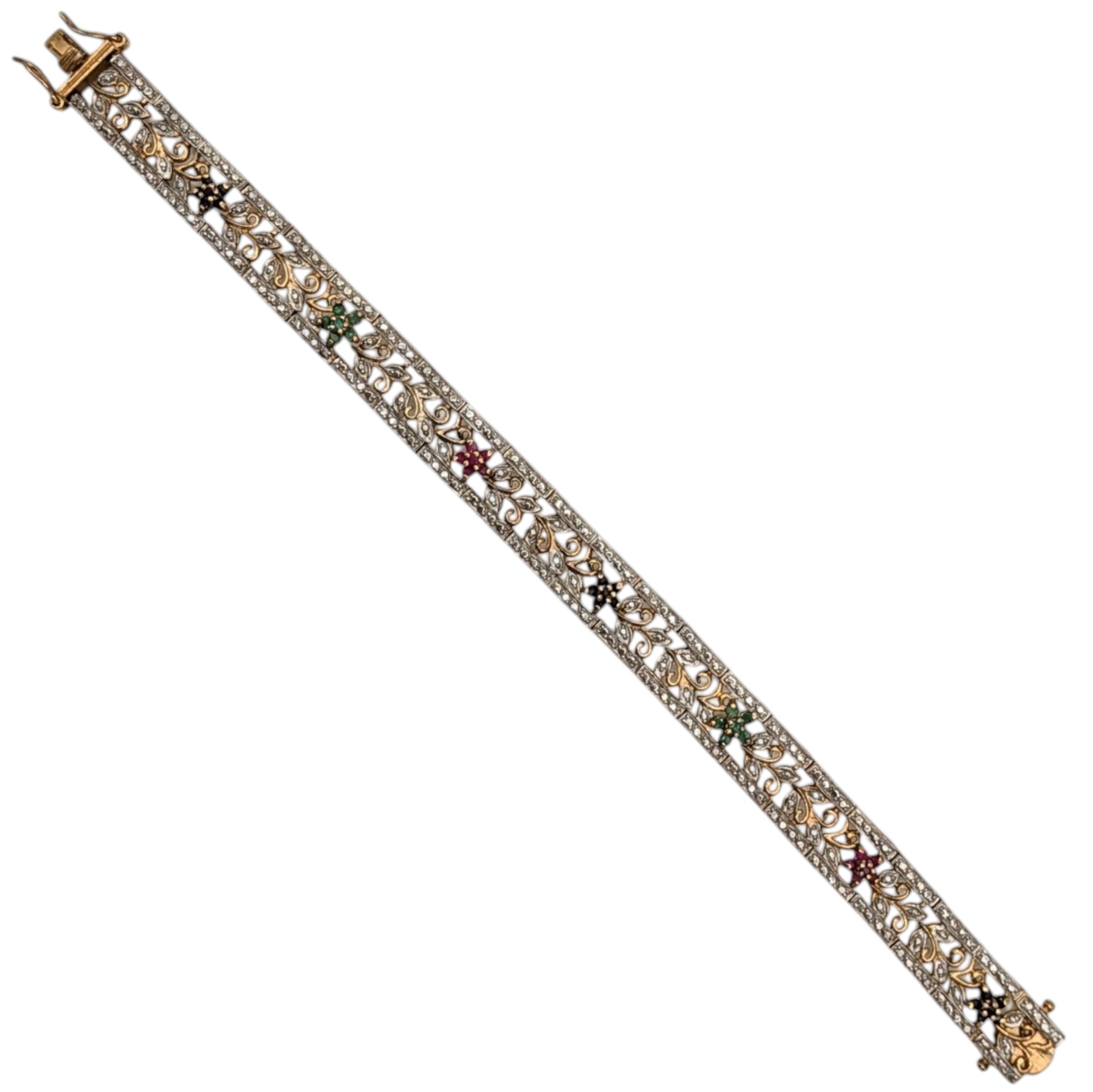 Ross Simons Gold Over Sterling Silver Multi-Stone Floral Tennis Bracelet