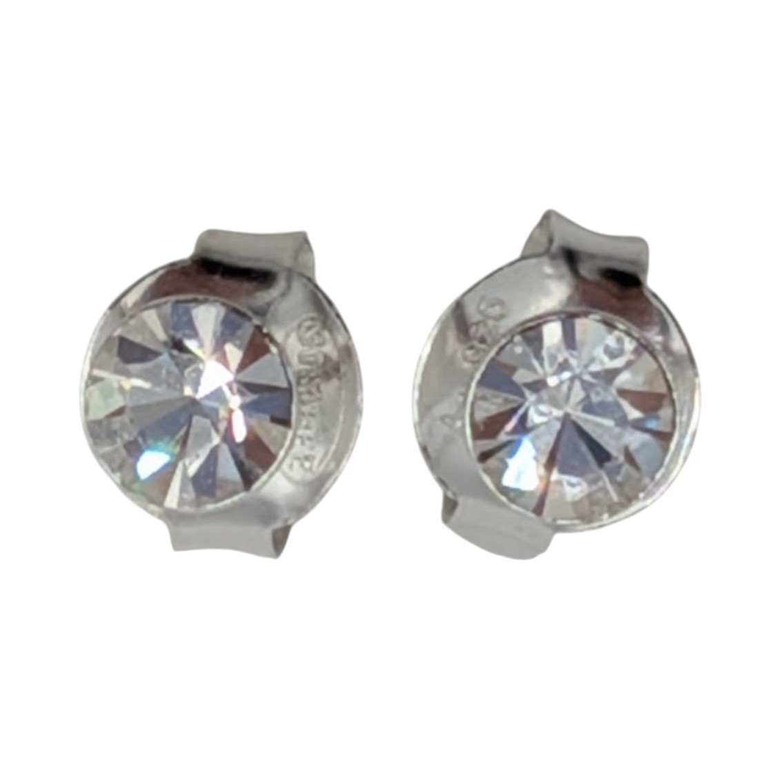 Signed Sterling Silver Small Rhinestone Stud Earrings