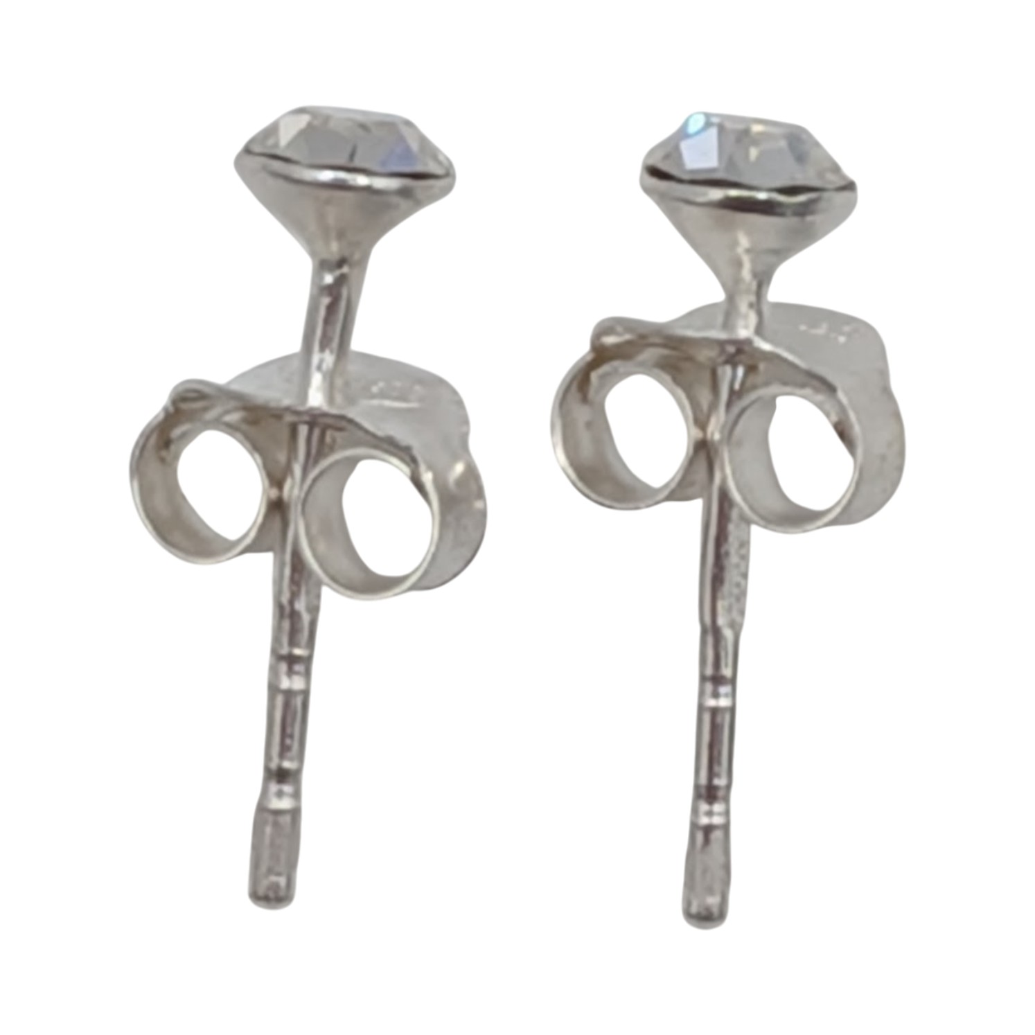 Signed Sterling Silver Small Rhinestone Stud Earrings