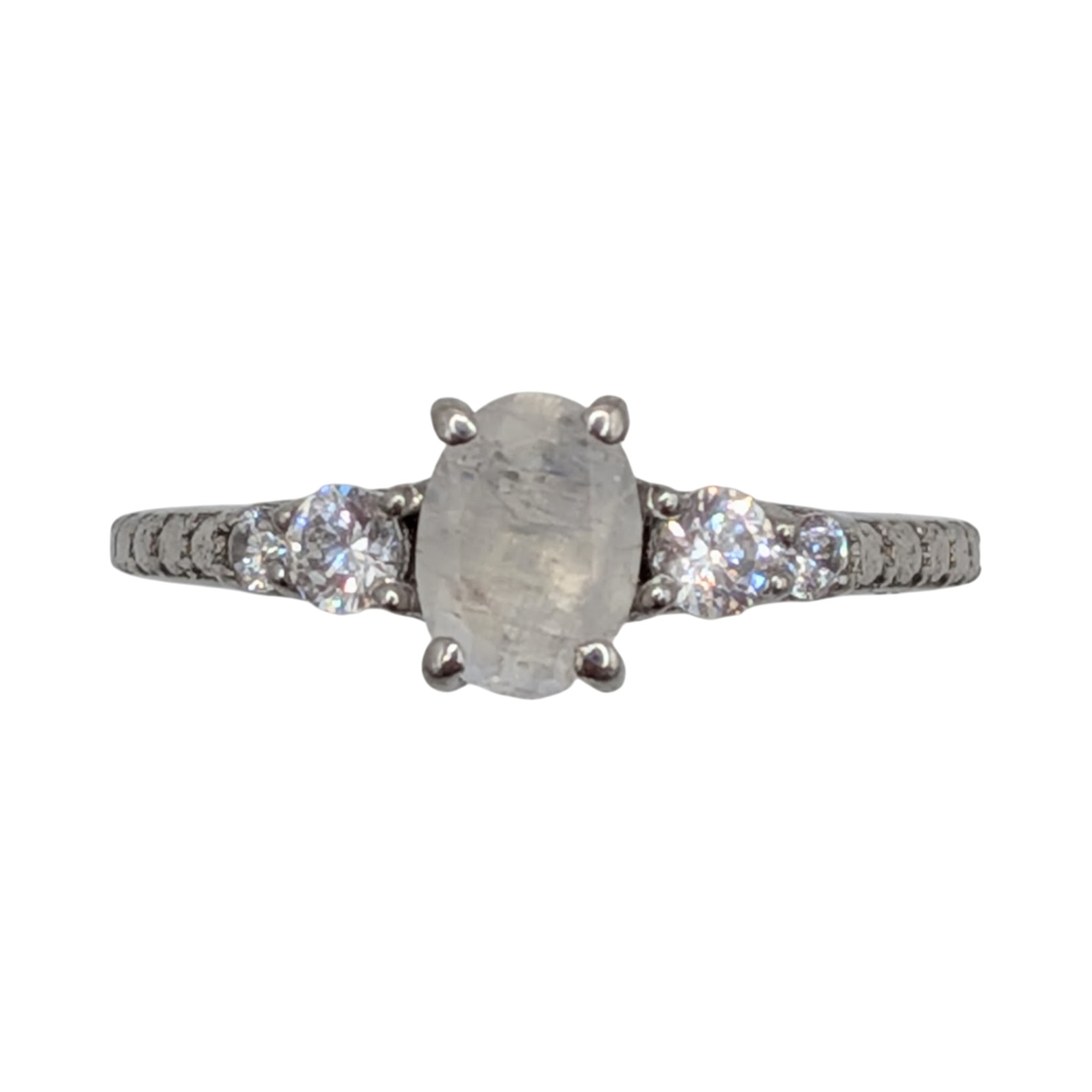 Signed Sterling Silver Moonstone White CZ Statement Ring Size 7.25