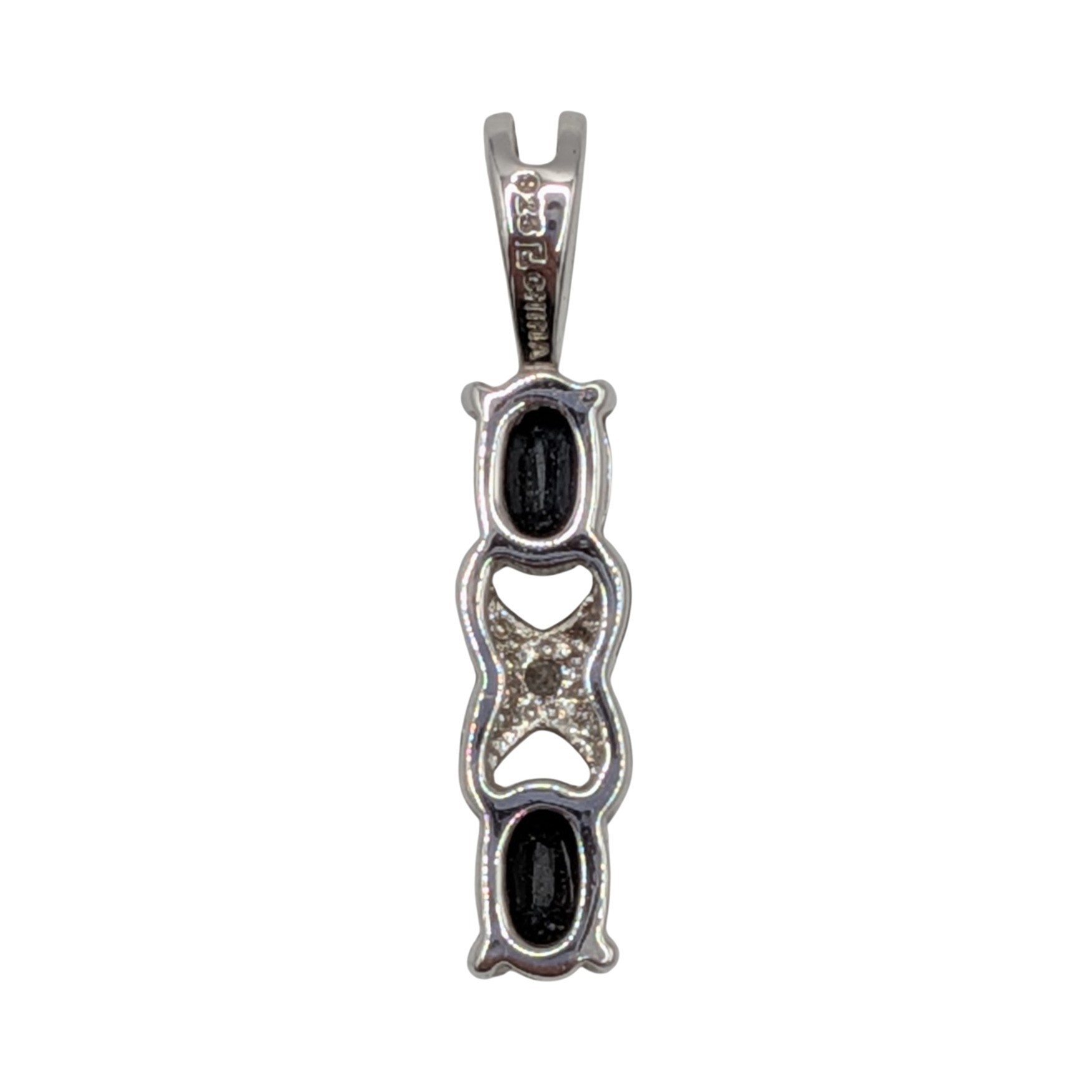 Signed Sterling Silver Sapphire Diamond Double Oval Pendant