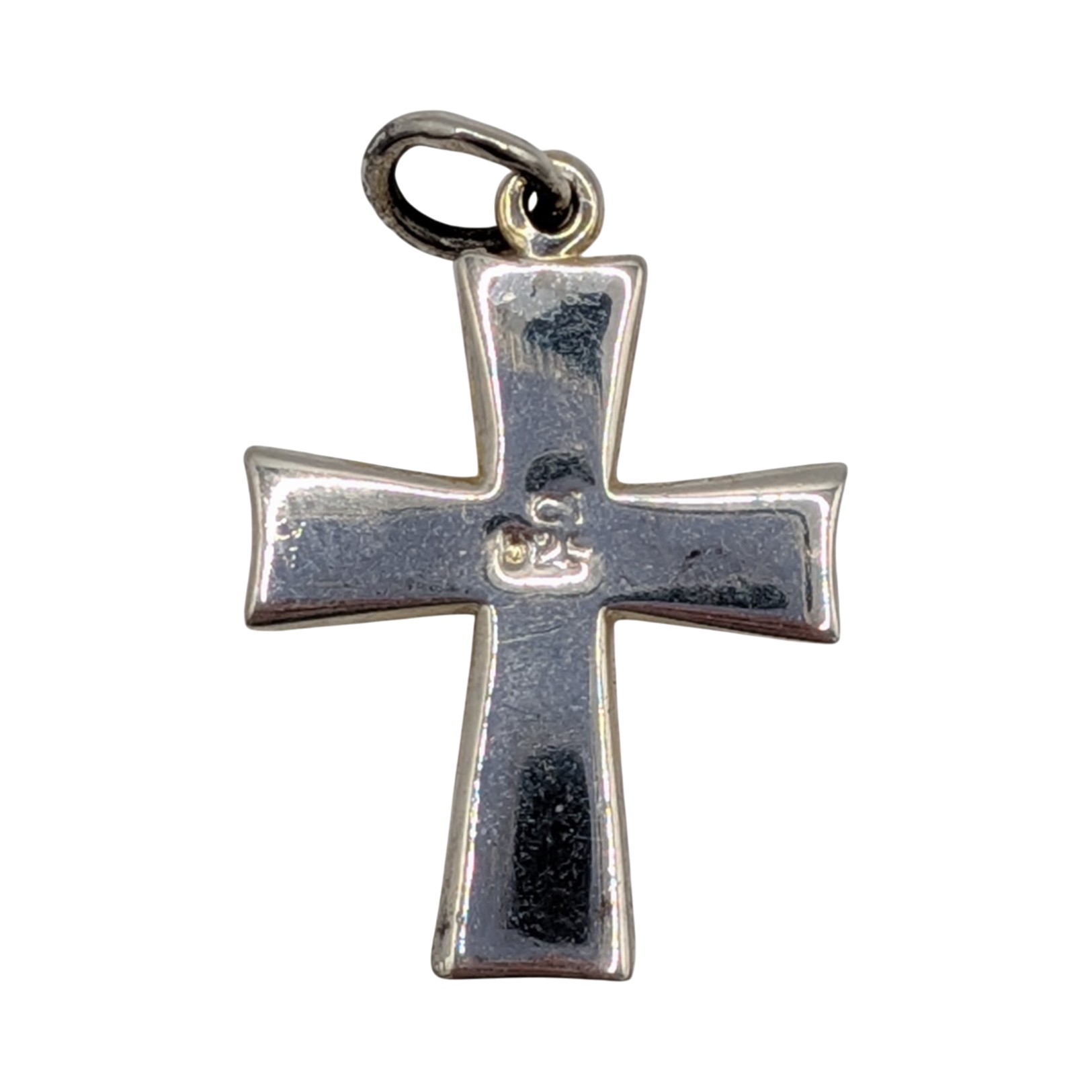 Signed Sterling Silver Mother Of Pearl Inlay Cross Pendant