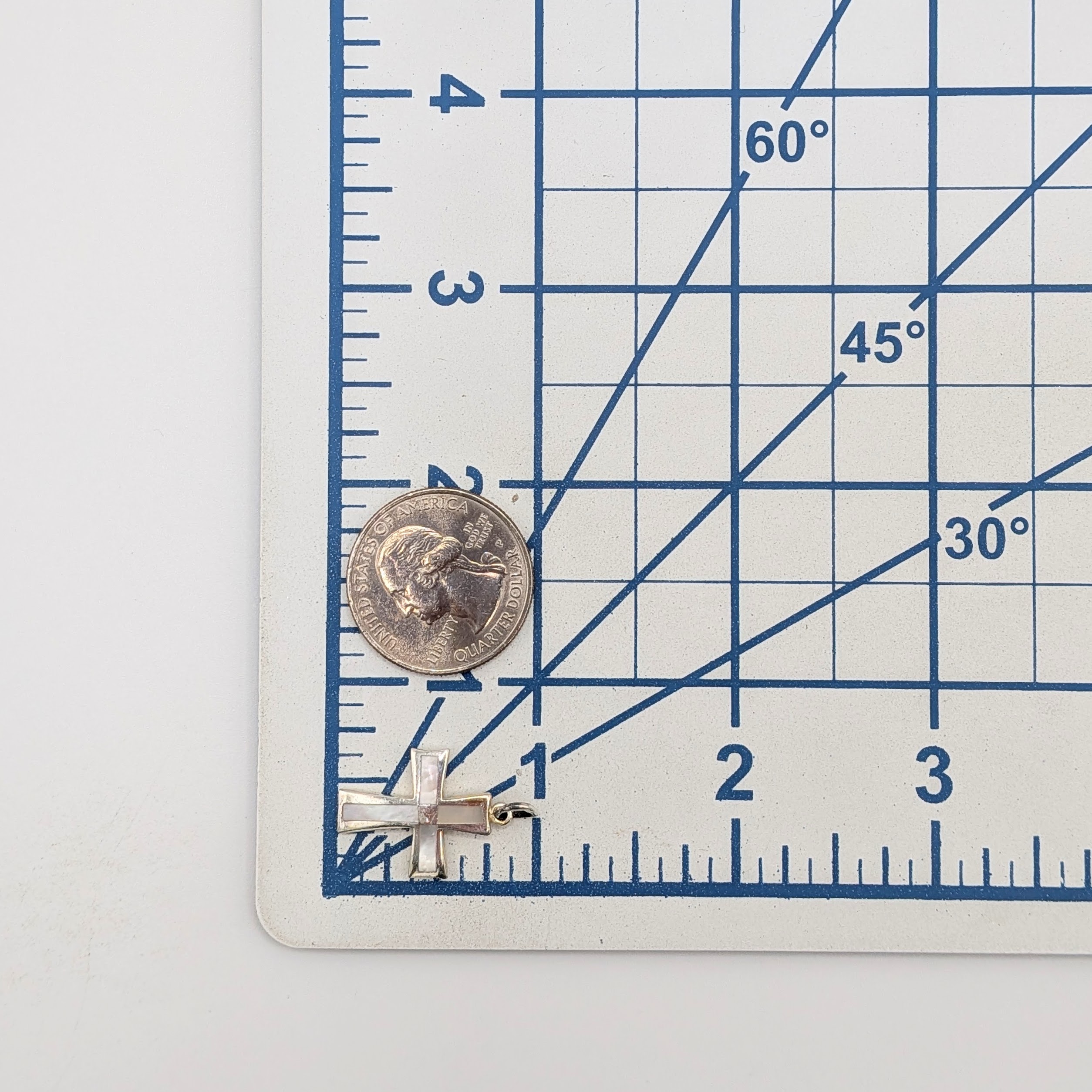 Signed Sterling Silver Mother Of Pearl Inlay Cross Pendant