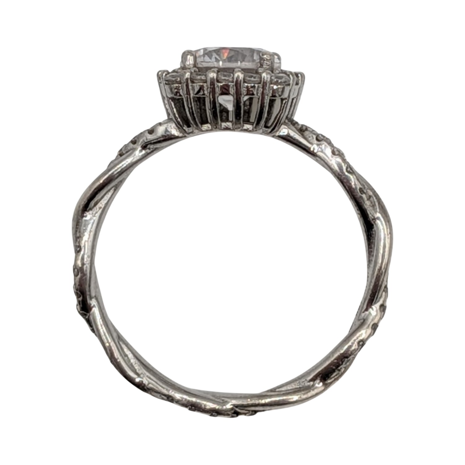 Signed Sterling Silver CZ Round Cut Halo Set Engagement Ring Size 8